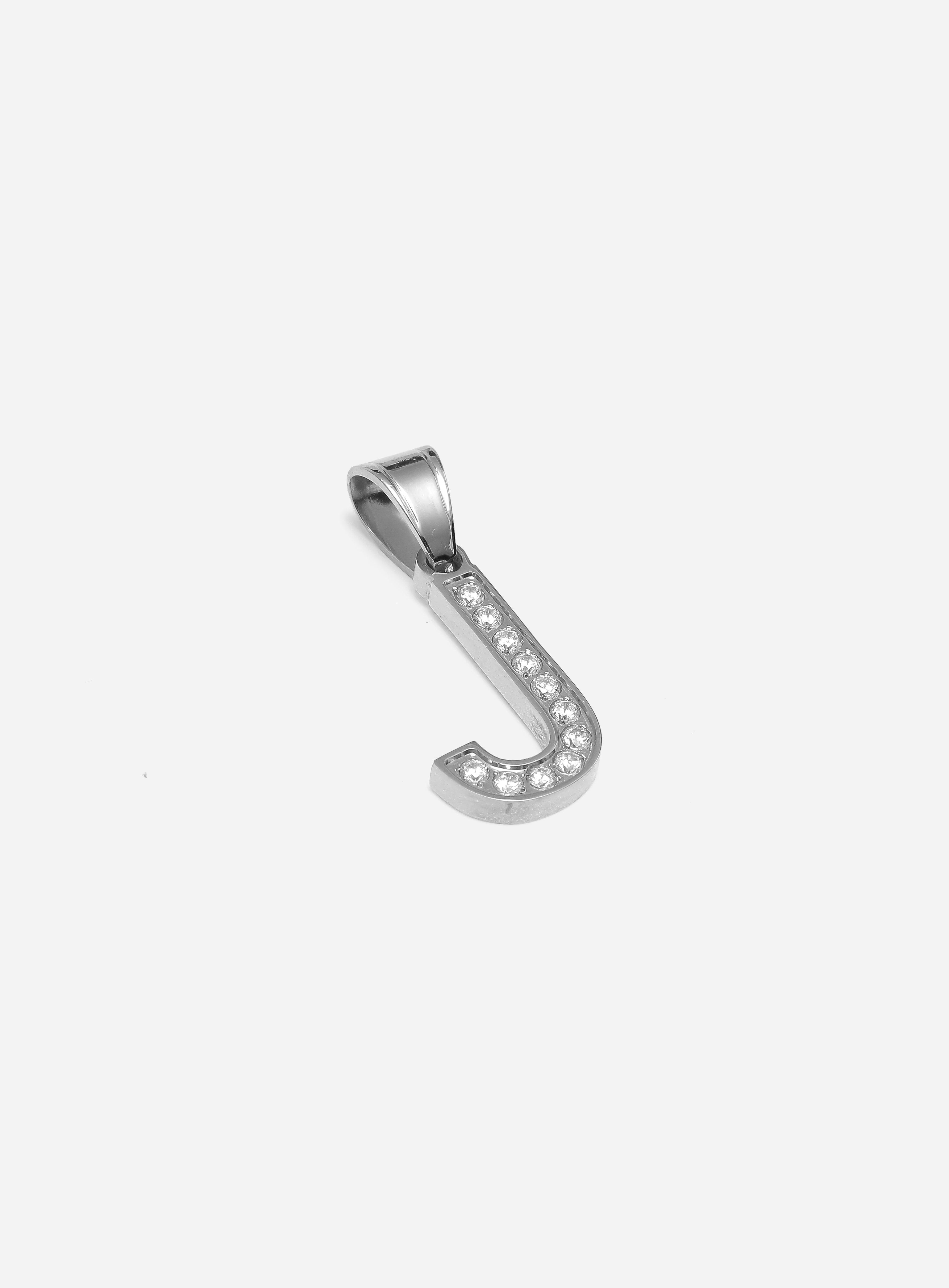 Gracias Dios Diamond Silver Letter J Pendant - Challenger Streetwear