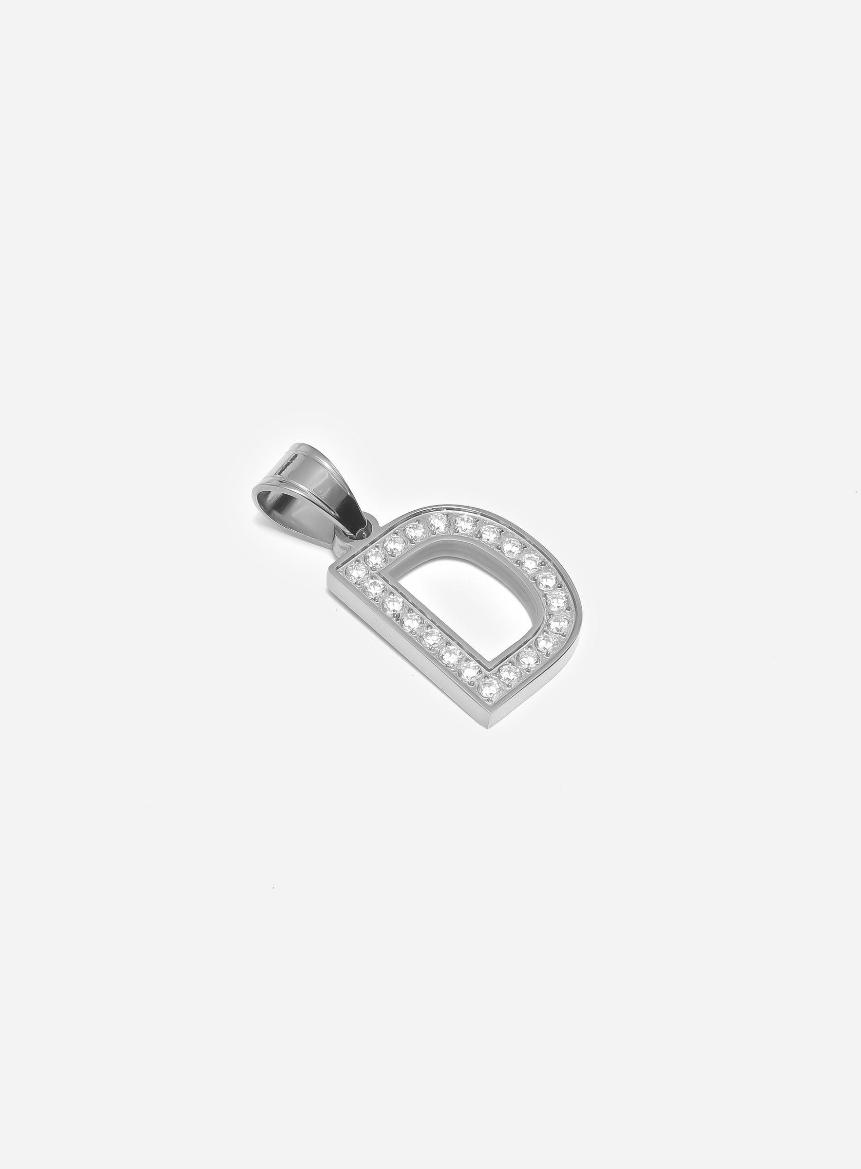 Gracias Dios Diamond Silver Letter D Pendant - Challenger Streetwear