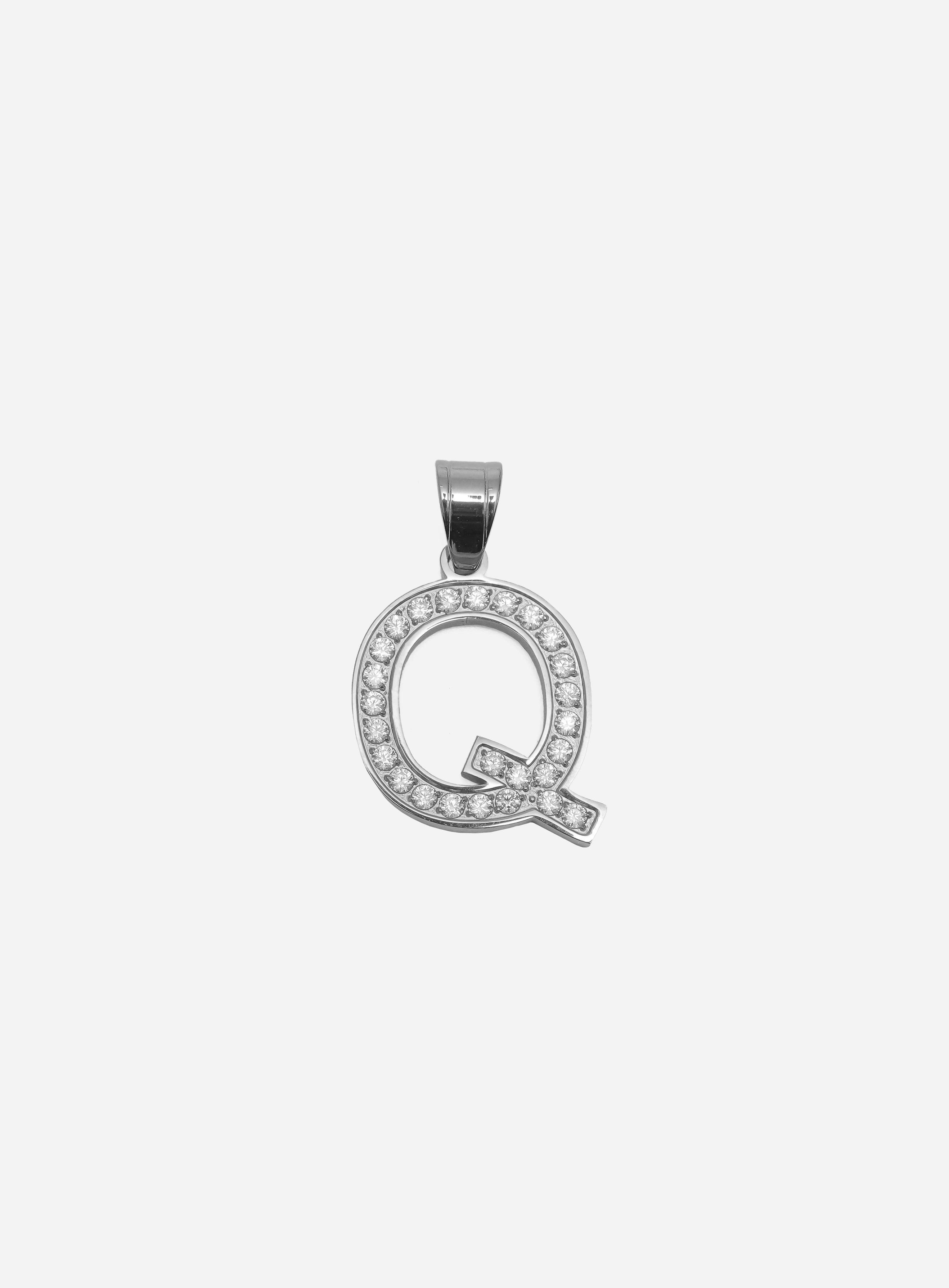 Gracias Dios Diamond Silver Letter Q Pendant - Challenger Streetwear