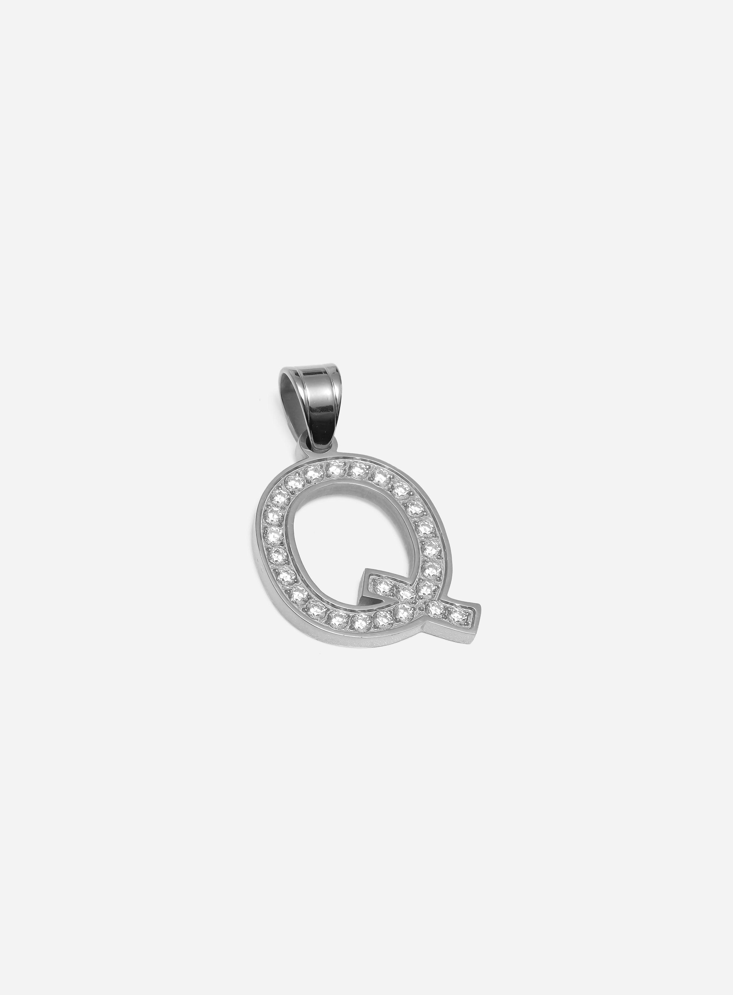 Gracias Dios Diamond Silver Letter Q Pendant - Challenger Streetwear
