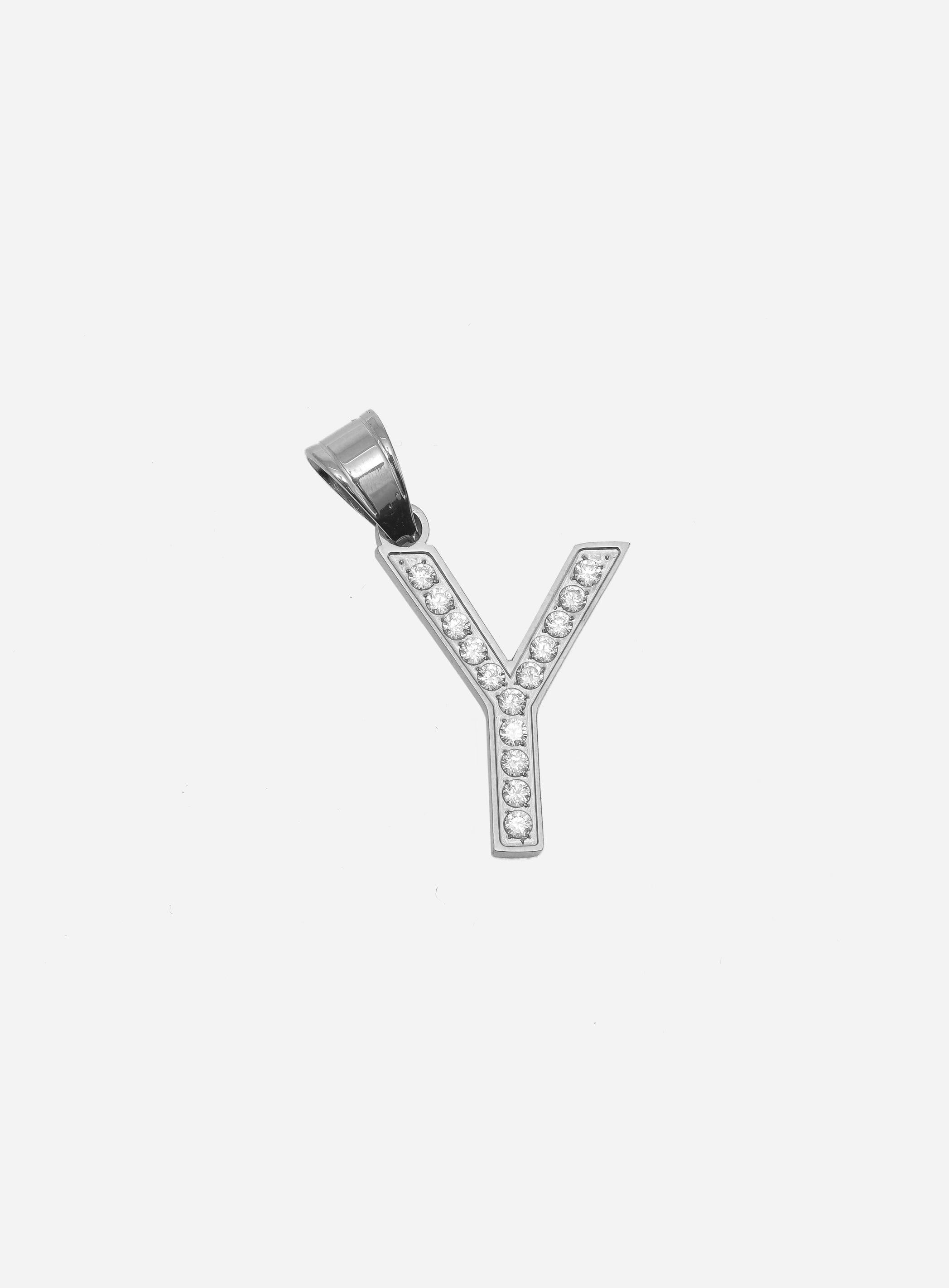 Gracias Dios Diamond Silver Letter Y Pendant - Challenger Streetwear