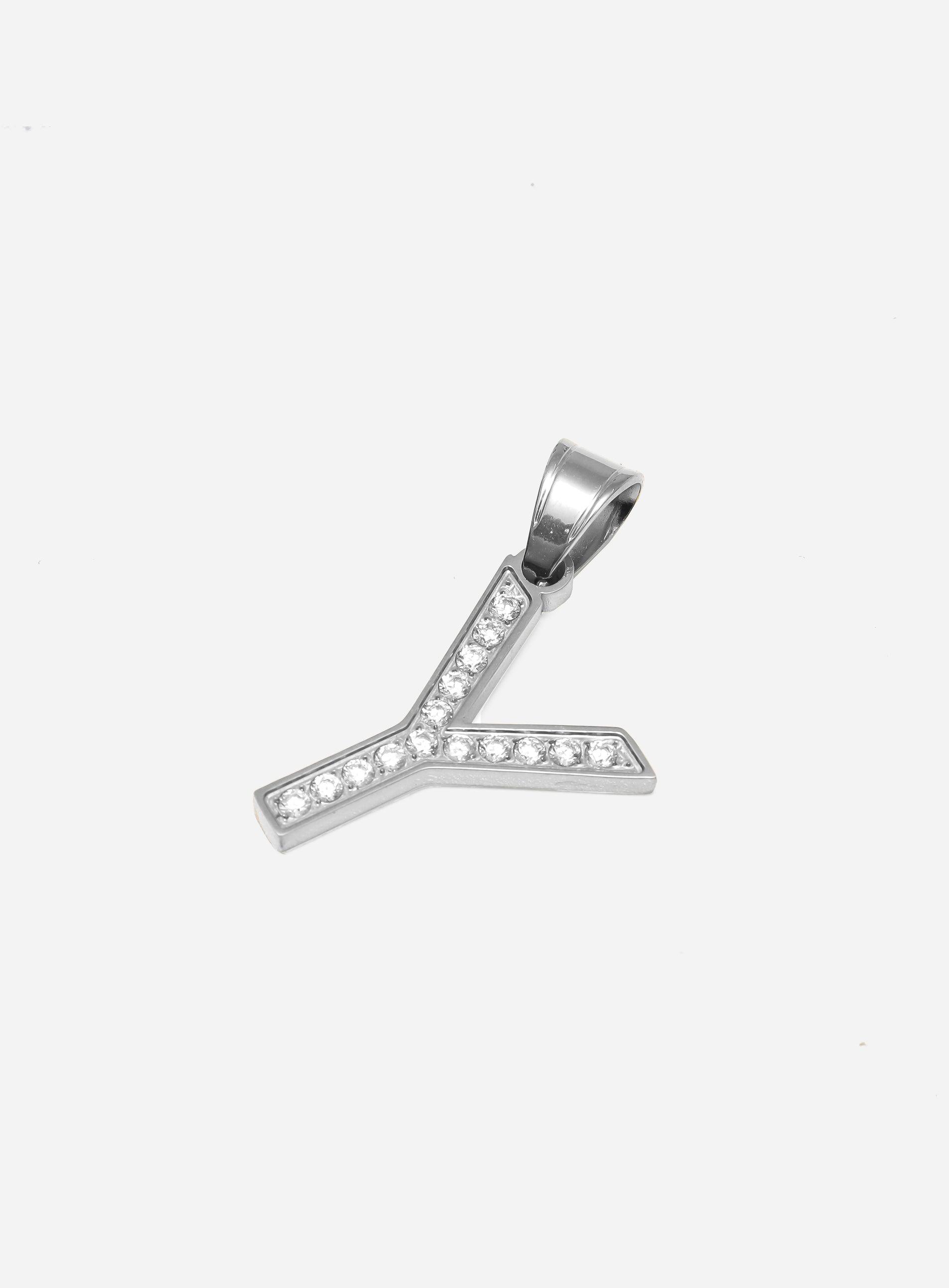 Gracias Dios Diamond Silver Letter Y Pendant - Challenger Streetwear