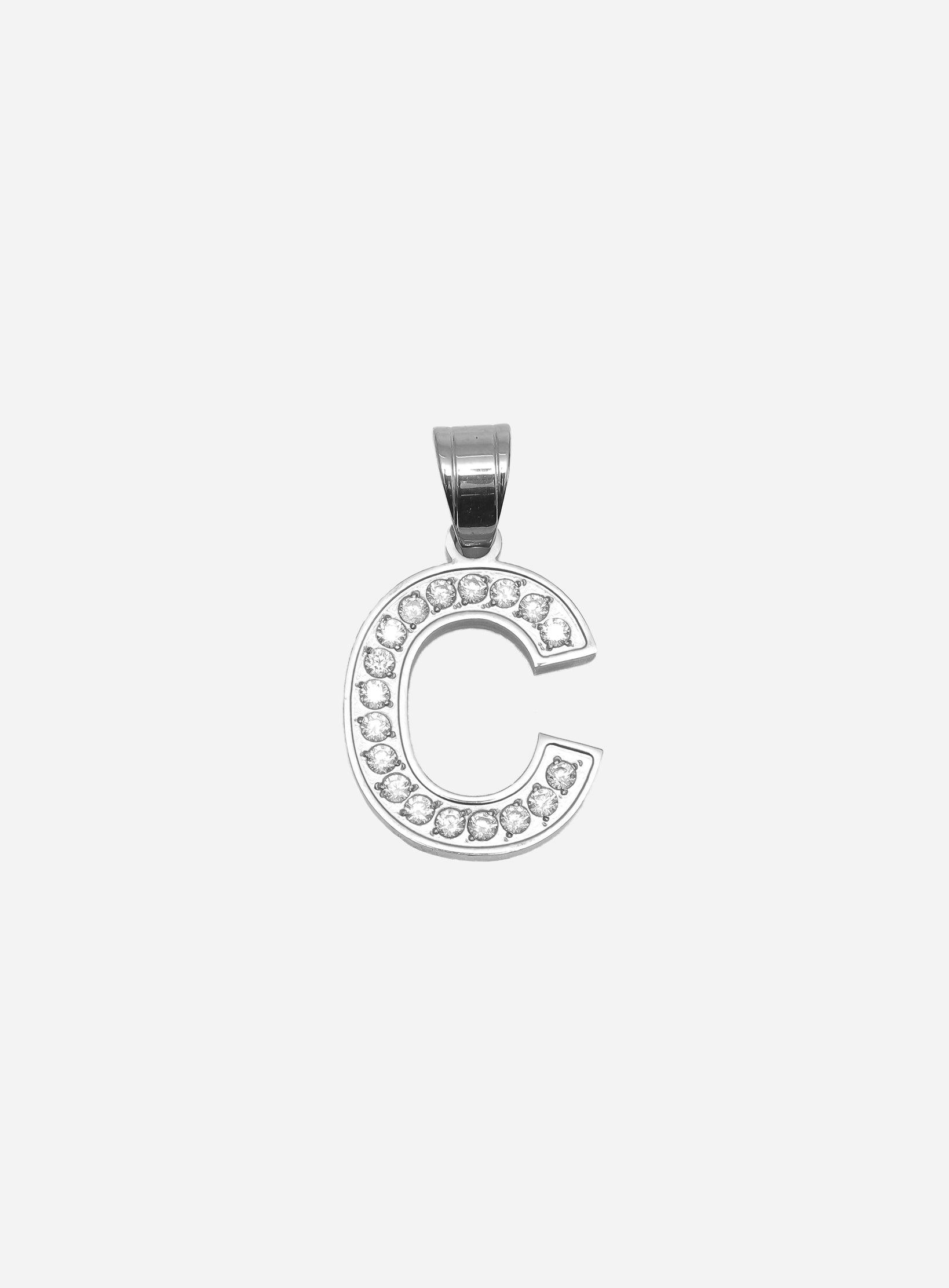 Gracias Dios Diamond Silver Letter C Pendant - Challenger Streetwear