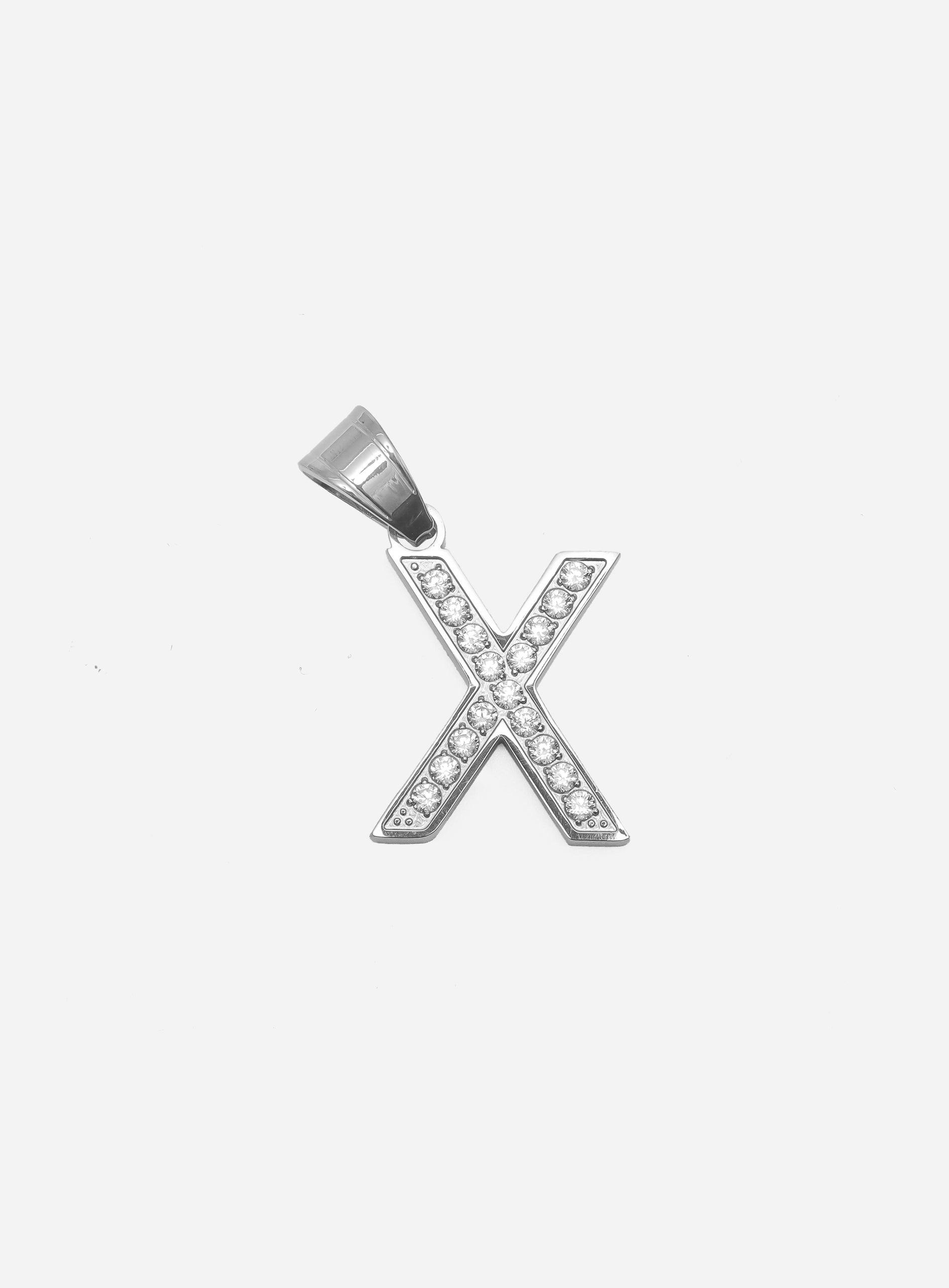 Gracias Dios Diamond Silver Letter X Pendant - Challenger Streetwear