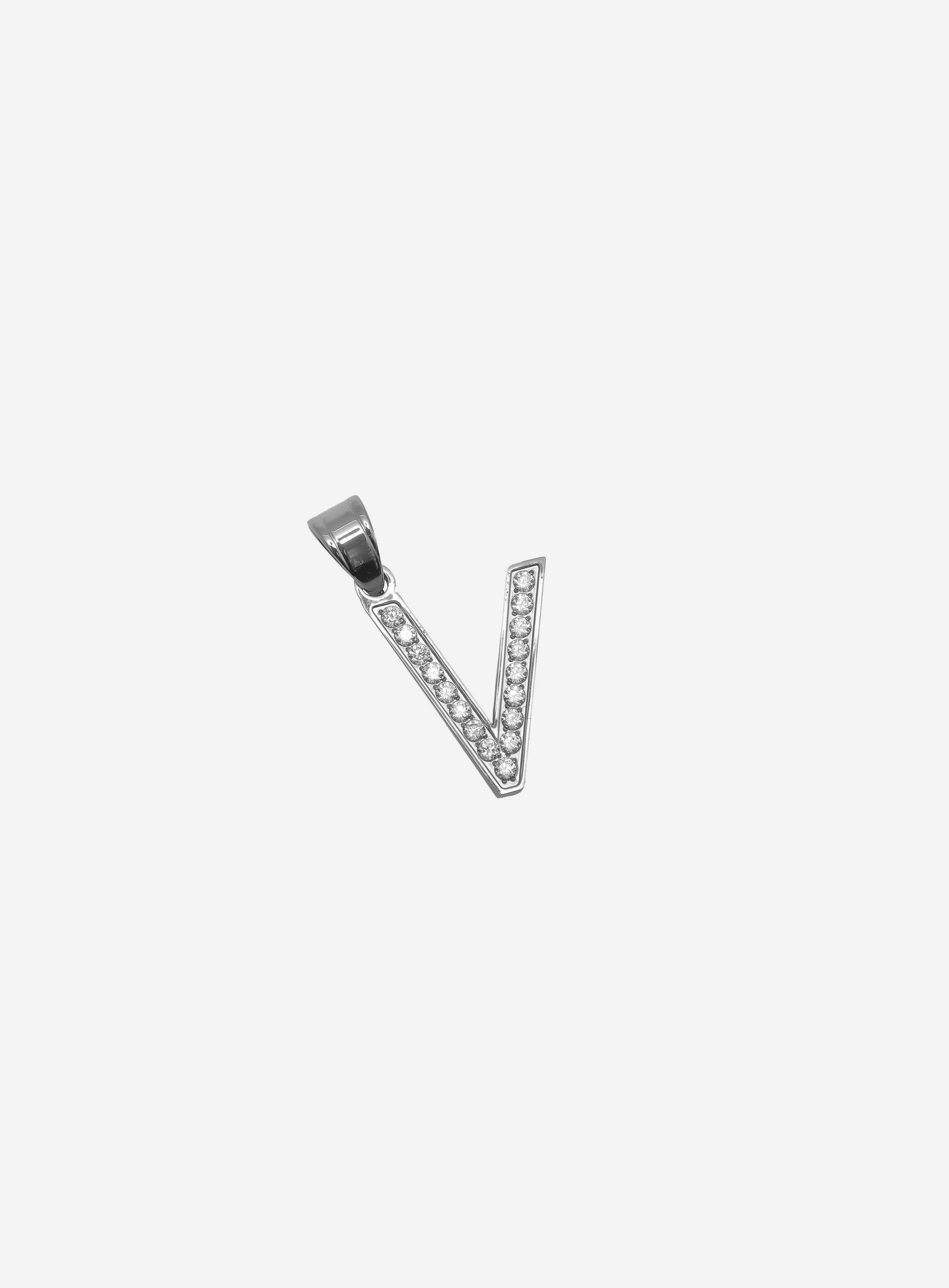 Gracias Dios Diamond Silver Letter V Pendant - Challenger Streetwear