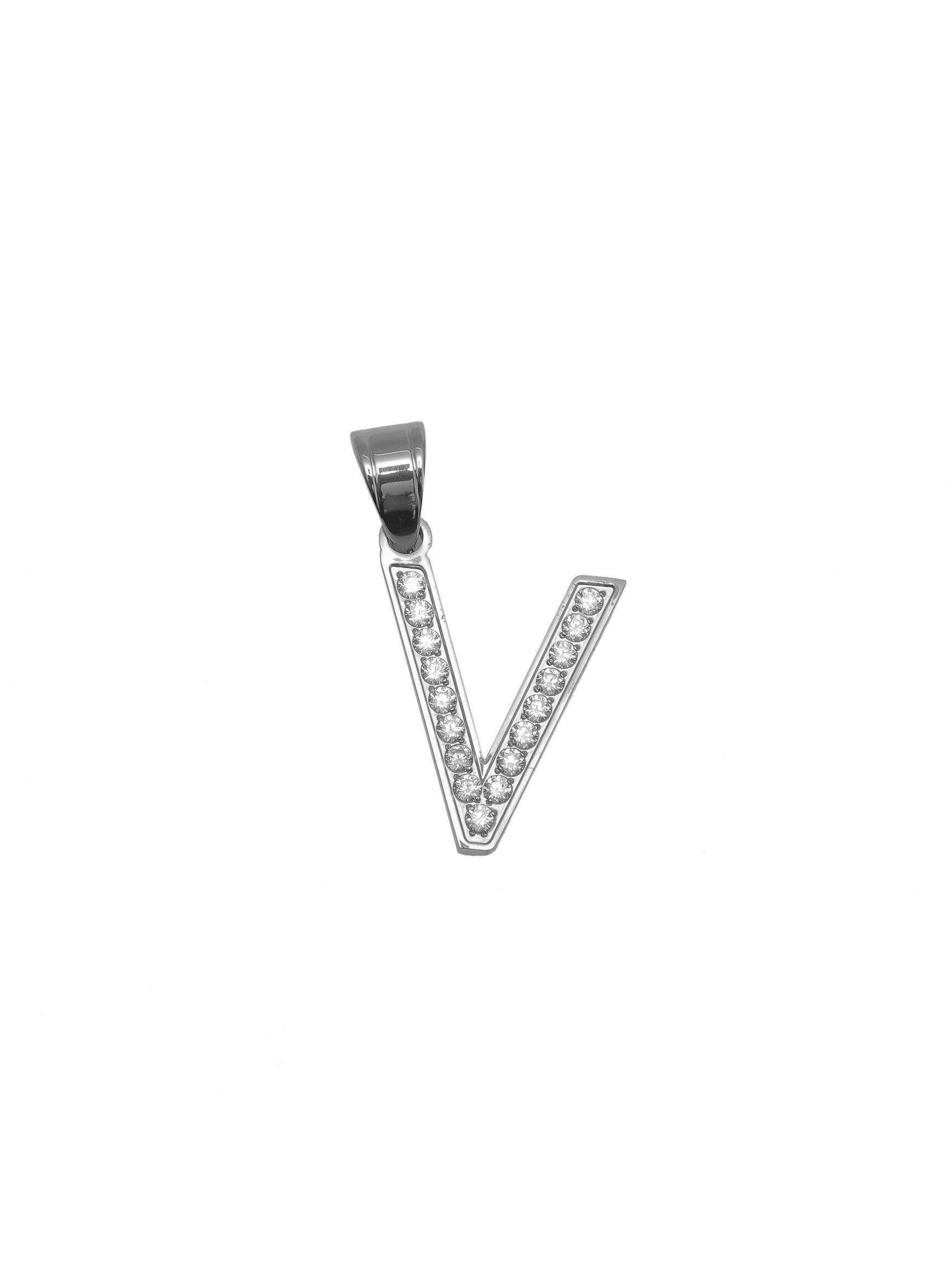 Gracias Dios Diamond Silver Letter V Pendant - Challenger Streetwear