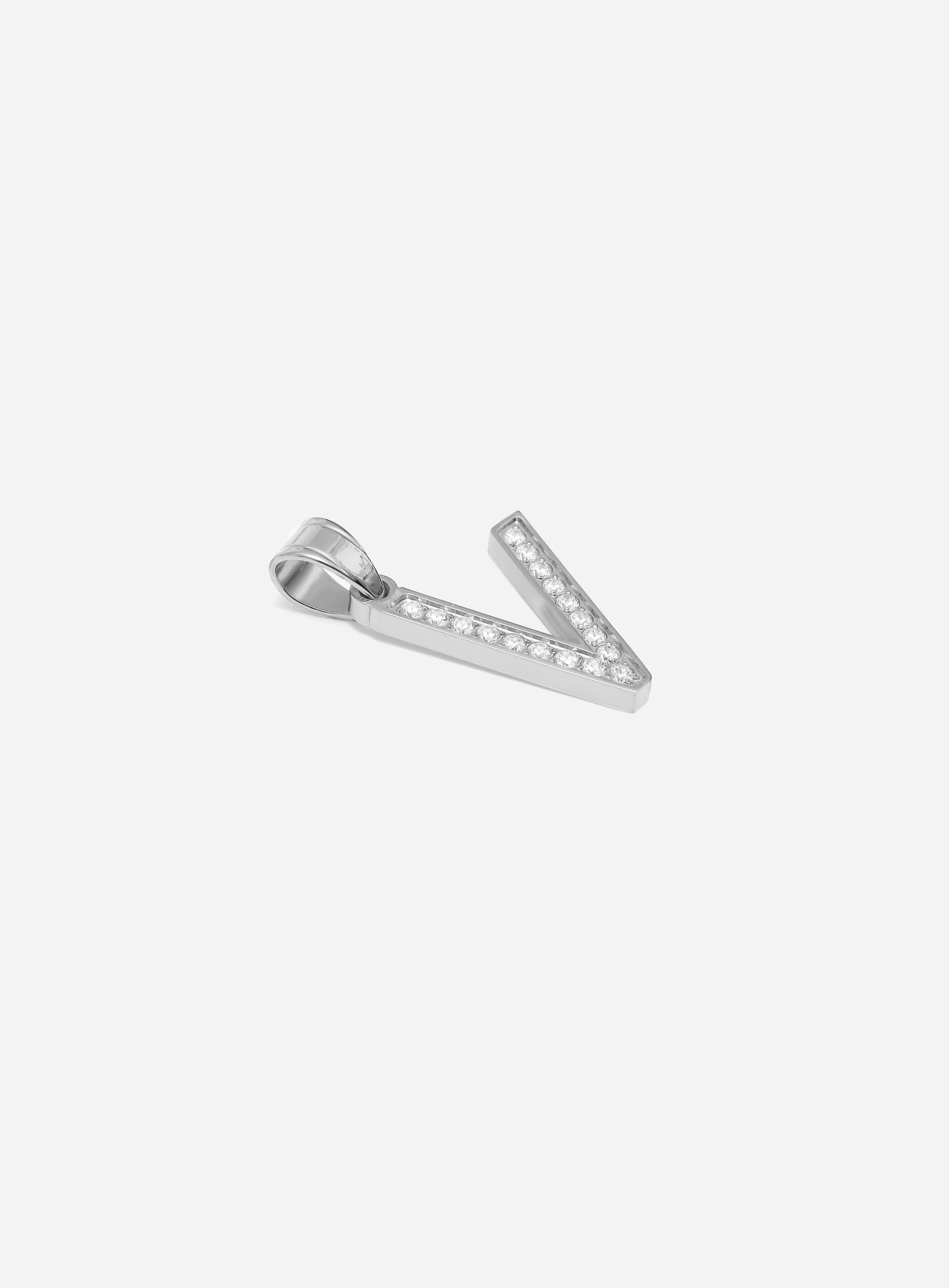 Gracias Dios Diamond Silver Letter V Pendant - Challenger Streetwear