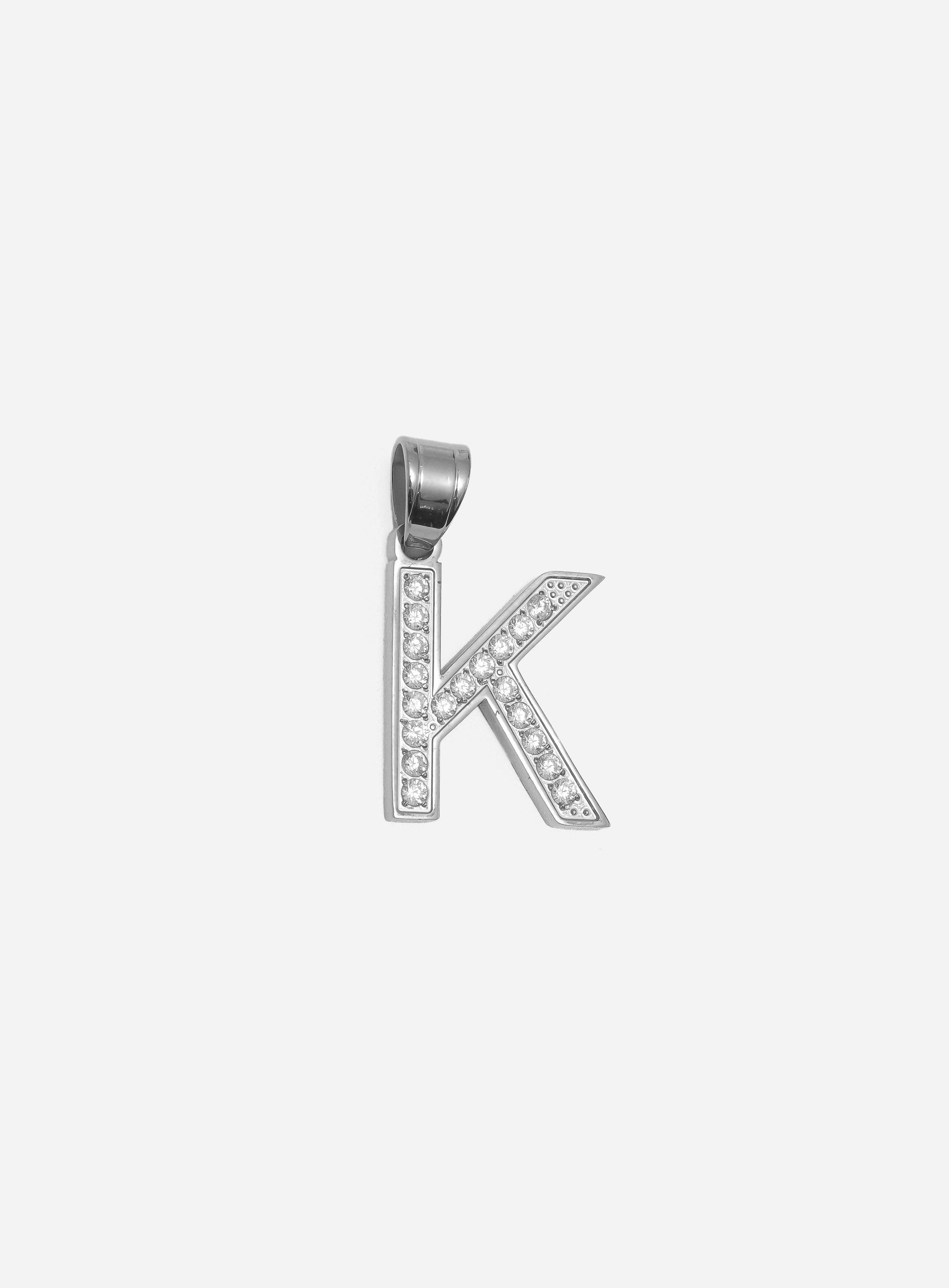 Gracias Dios Diamond Silver Letter K Pendant - Challenger Streetwear
