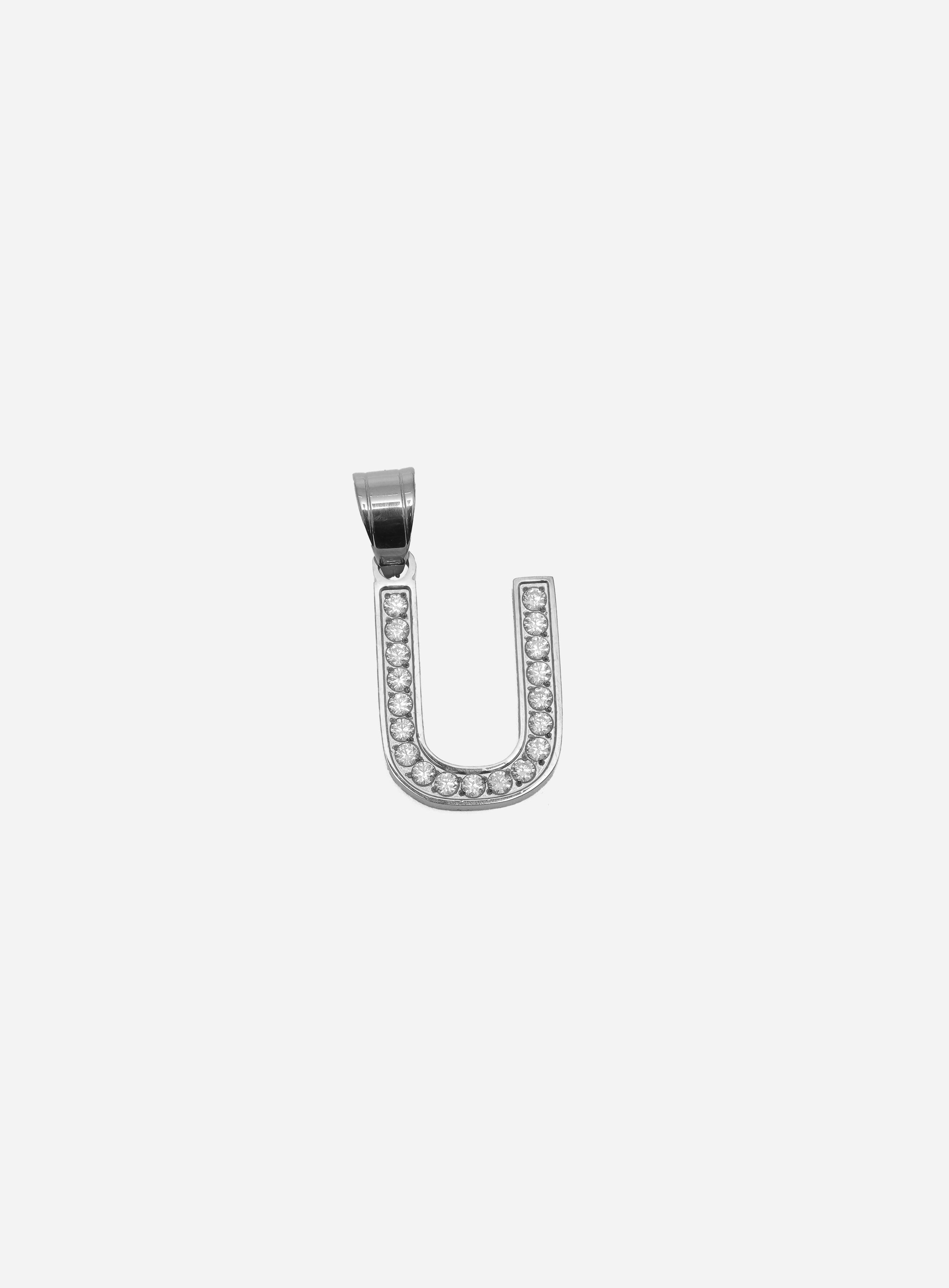 Gracias Dios Diamond Silver Letter U Pendant - Challenger Streetwear
