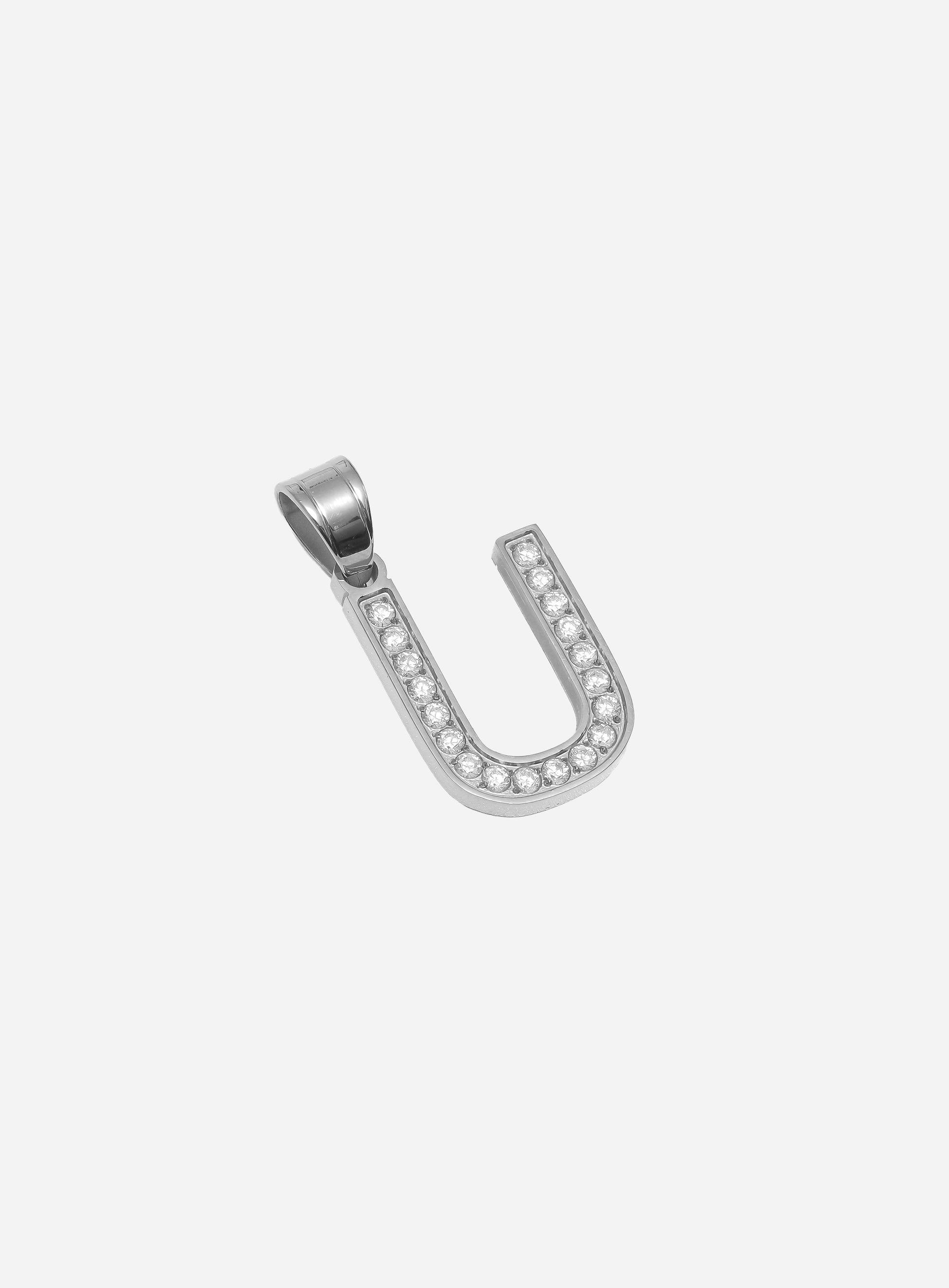 Gracias Dios Diamond Silver Letter U Pendant - Challenger Streetwear