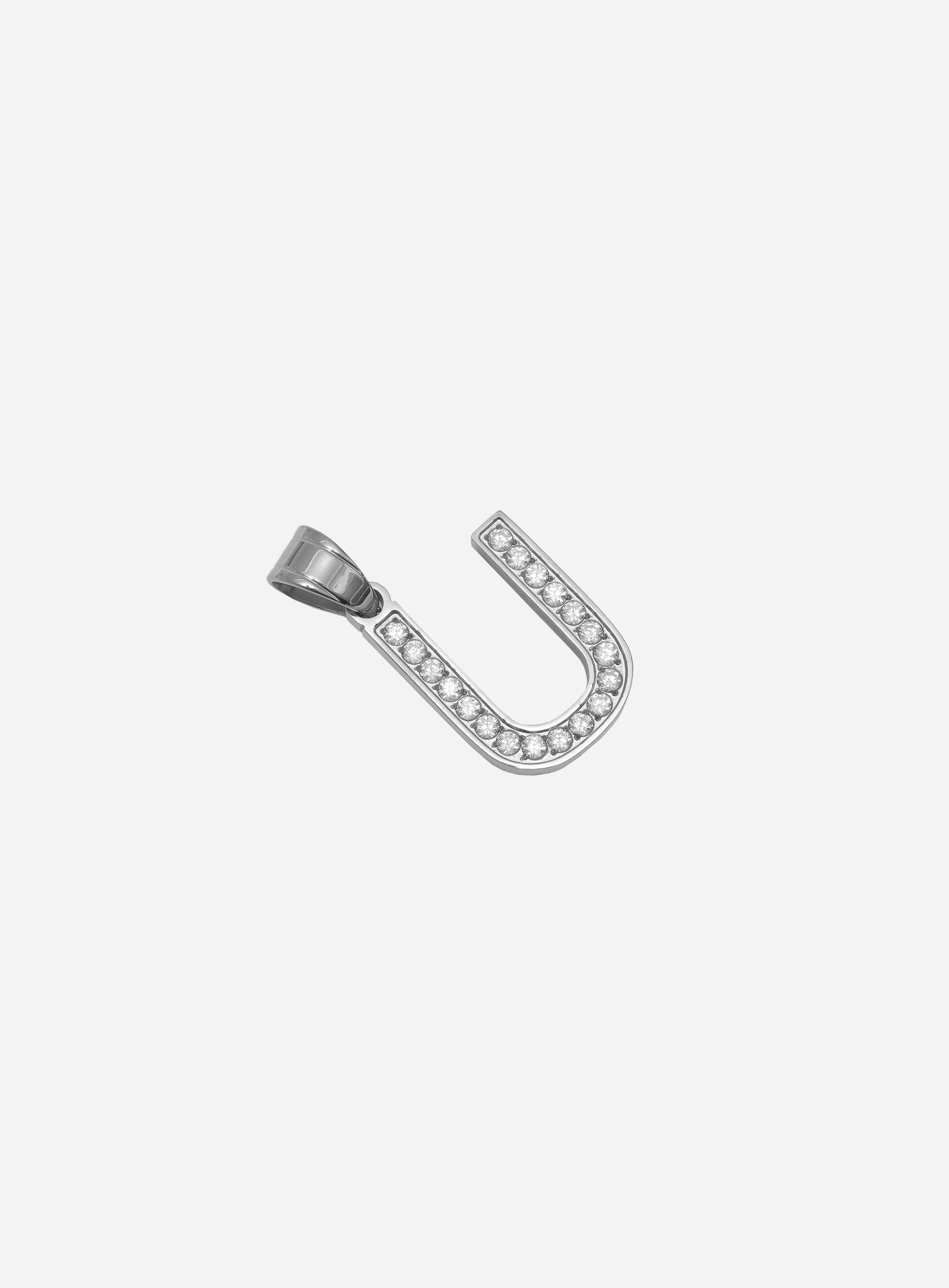 Gracias Dios Diamond Silver Letter U Pendant - Challenger Streetwear