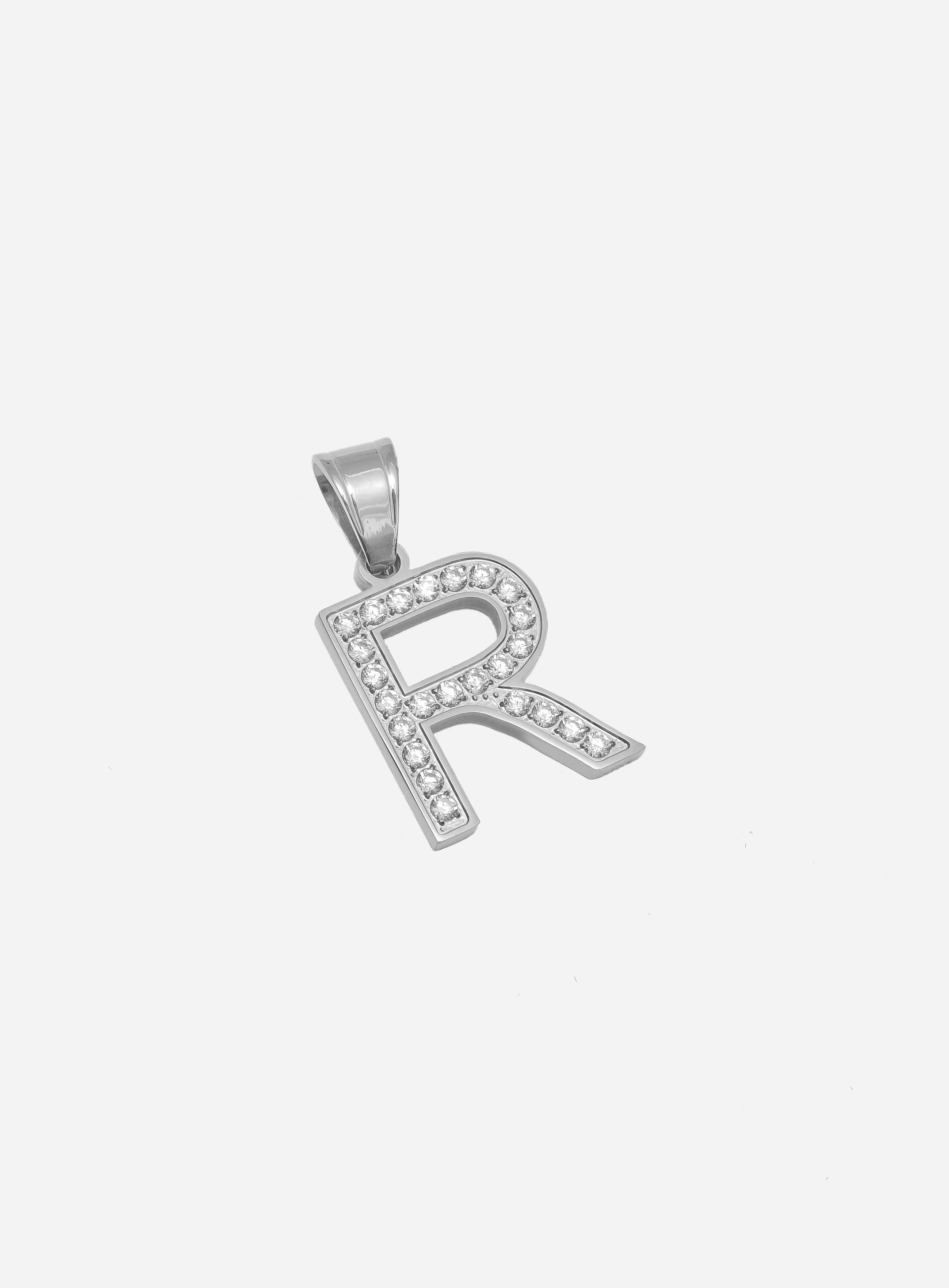 Gracias Dios Diamond Silver Letter R Pendant - Challenger Streetwear