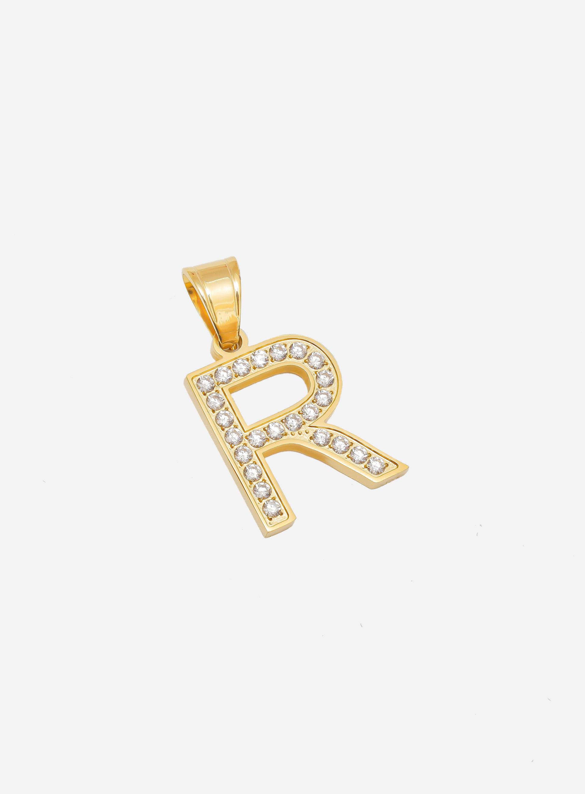 Gracias Dios Diamond Gold Letter R Pendant - Challenger Streetwear