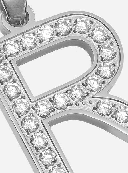Gracias Dios Diamond Silver Letter R Pendant - Challenger Streetwear