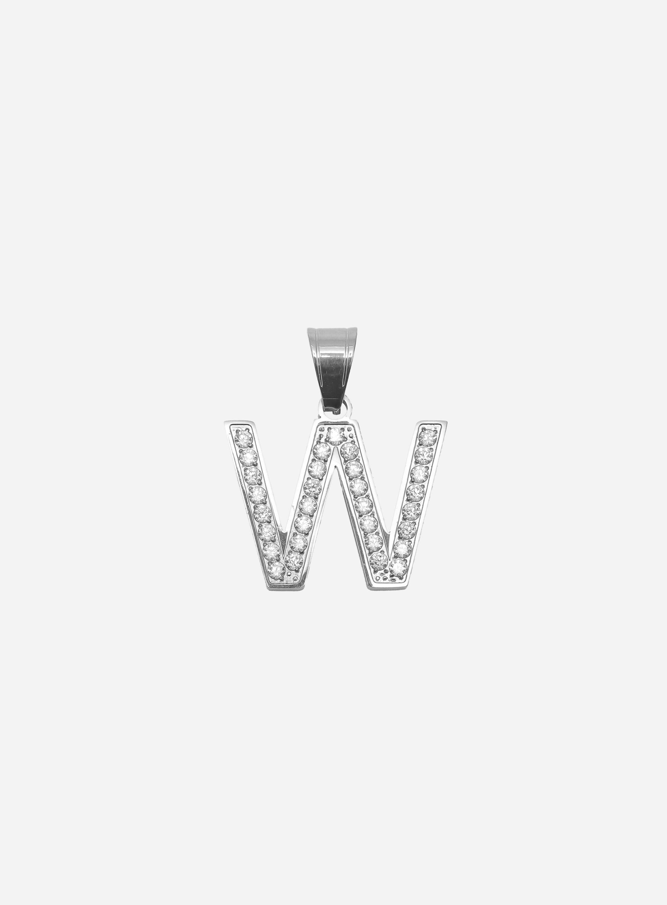 Gracias Dios Diamond Silver Letter W Pendant - Challenger Streetwear