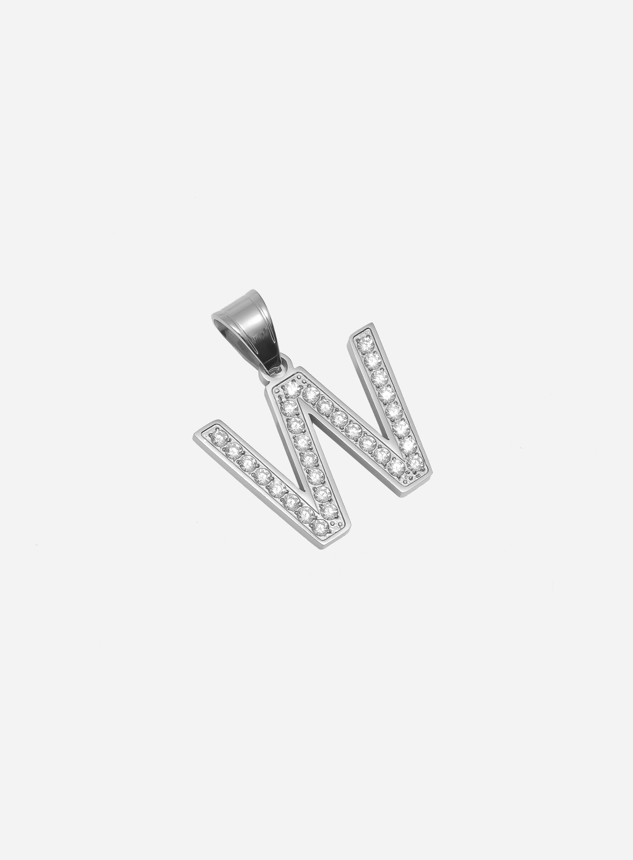 Gracias Dios Diamond Silver Letter W Pendant - Challenger Streetwear