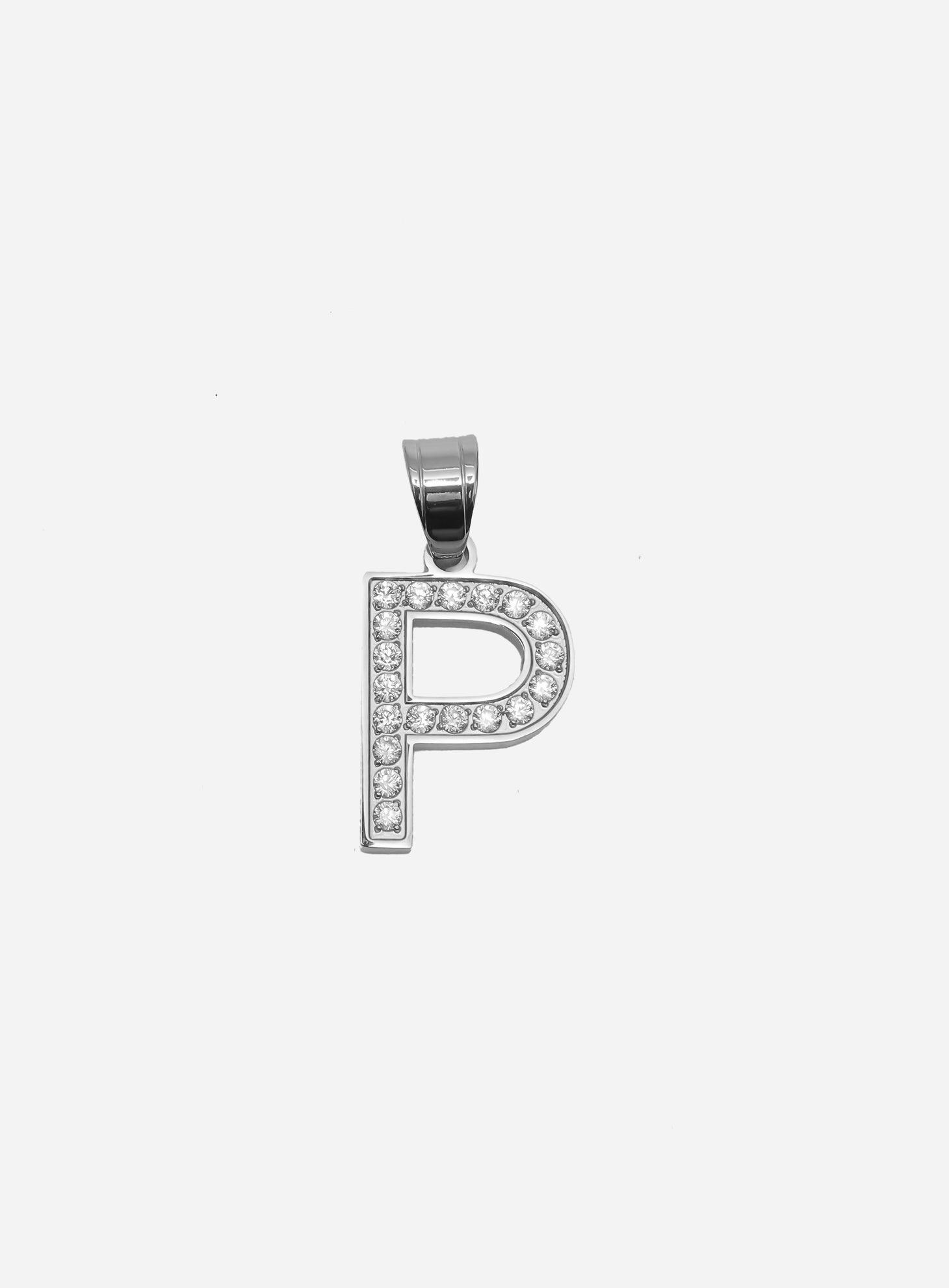Gracias Dios Diamond Silver Letter P Pendant - Challenger Streetwear