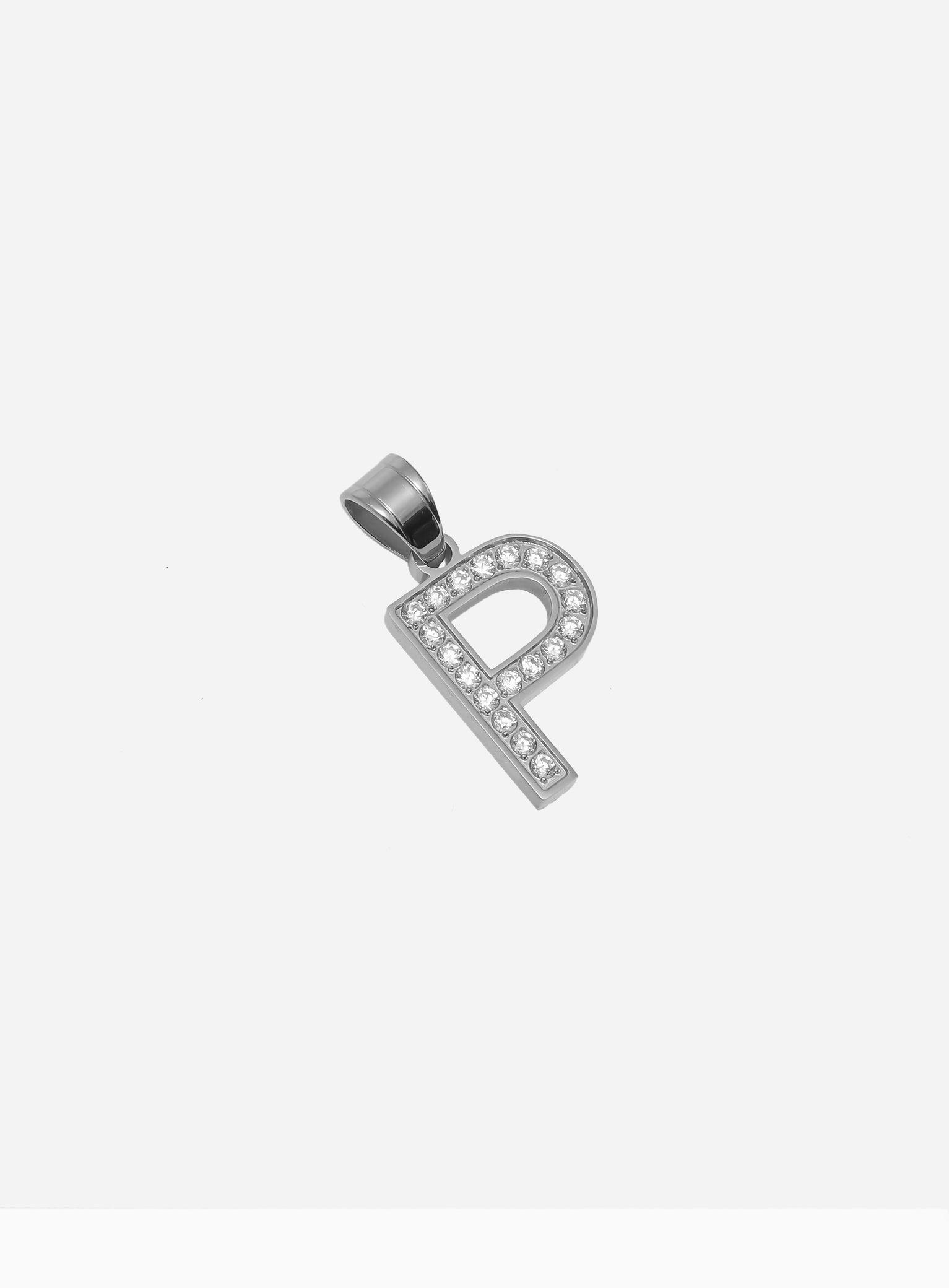 Gracias Dios Diamond Silver Letter P Pendant - Challenger Streetwear