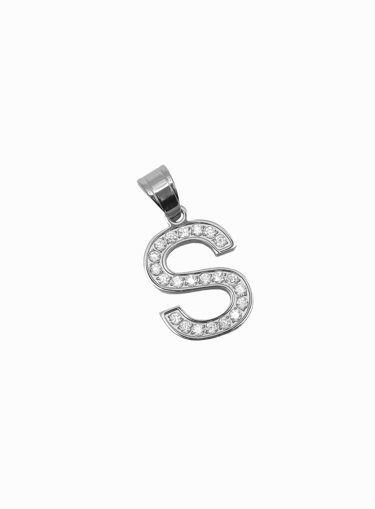 Gracias Dios Diamond Silver Letter S Pendant - Challenger Streetwear
