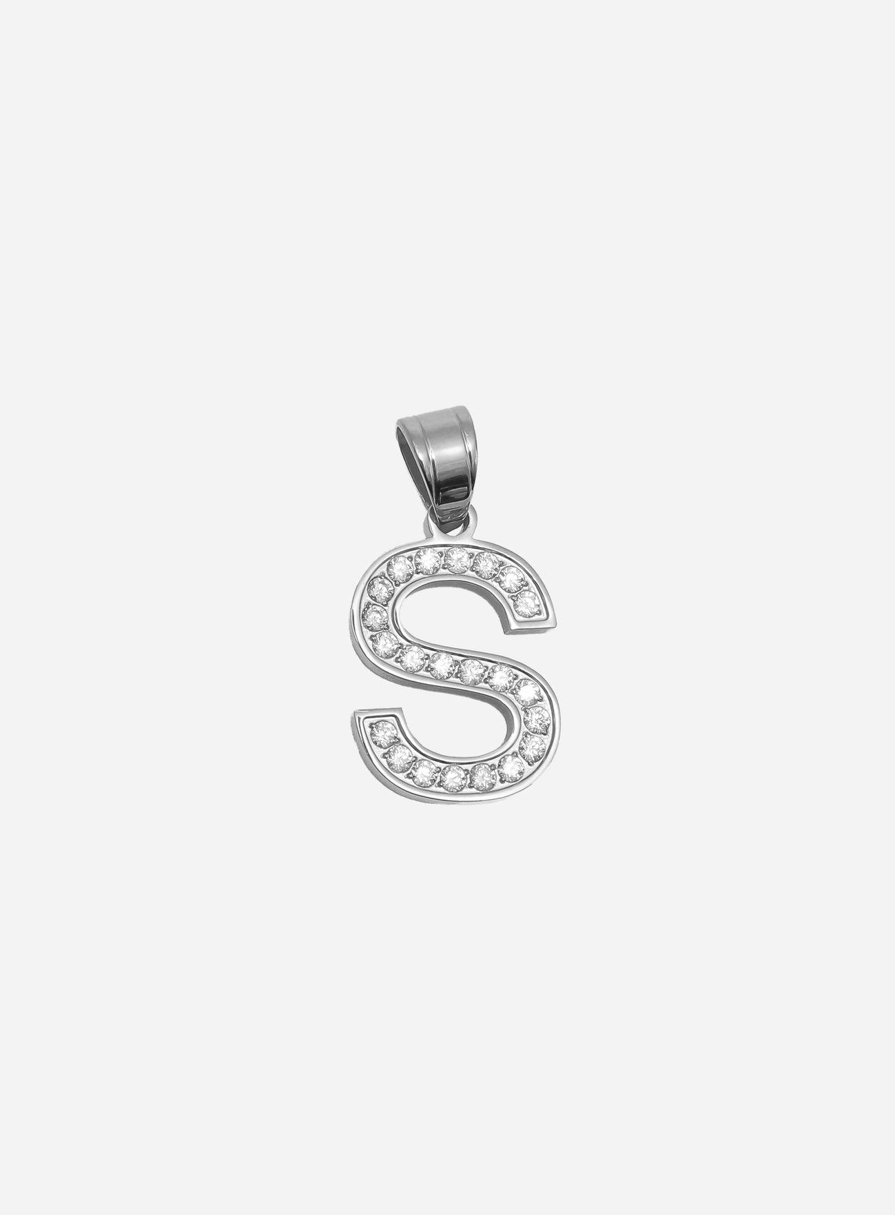Gracias Dios Diamond Silver Letter S Pendant - Challenger Streetwear