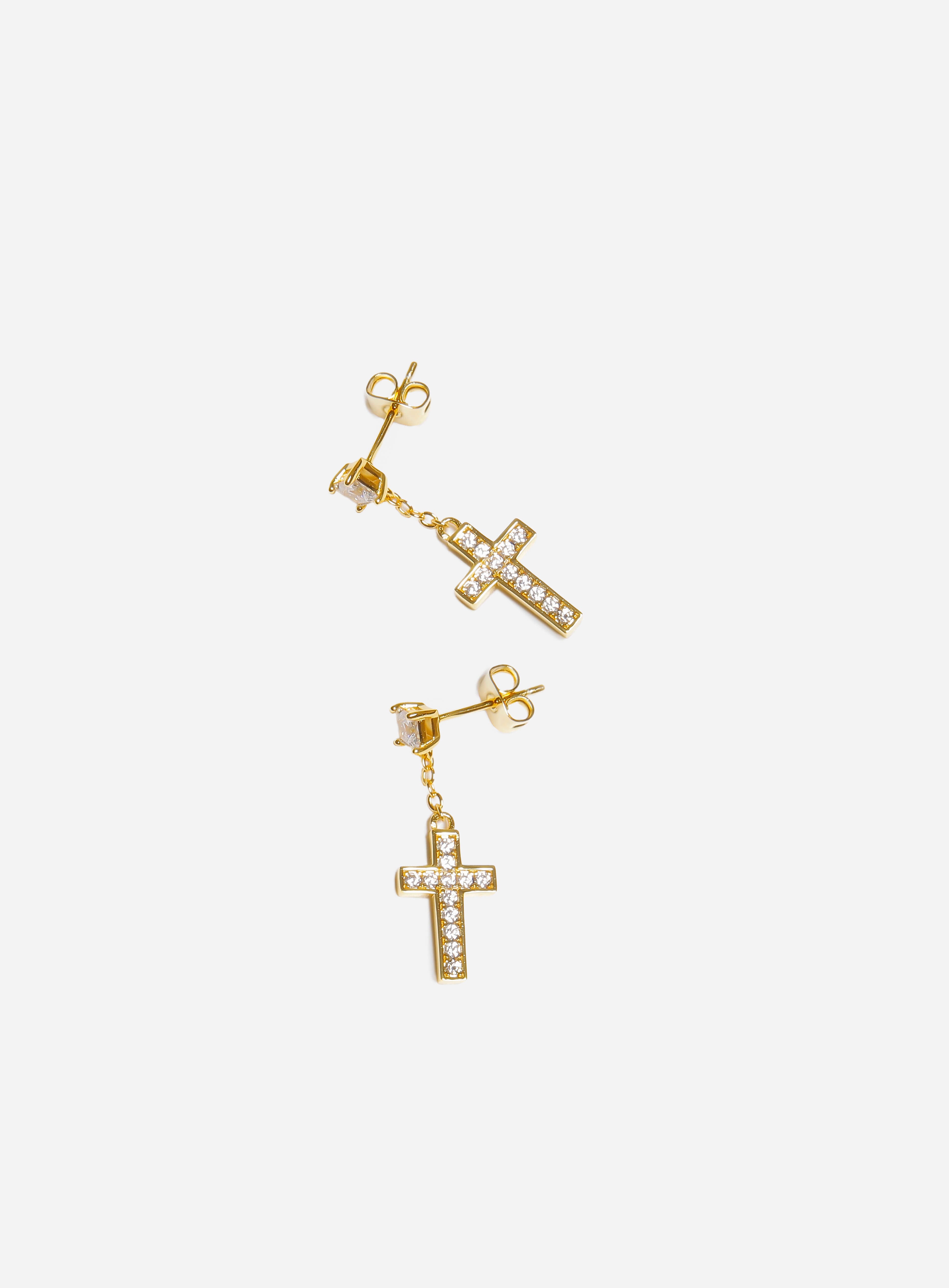 GD Elegant Dangling Iced Cross Earrings