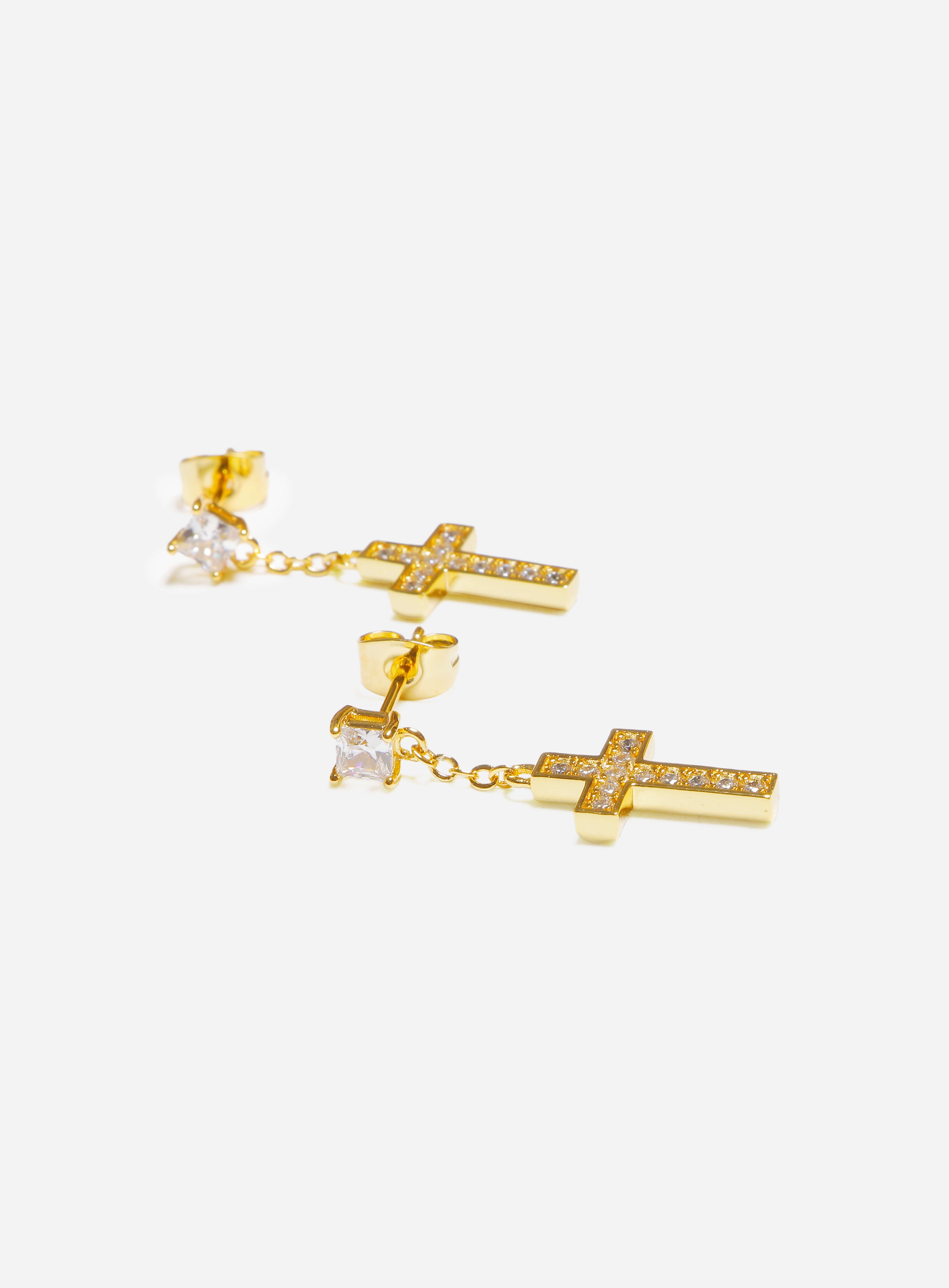 GD Elegant Dangling Iced Cross Earrings