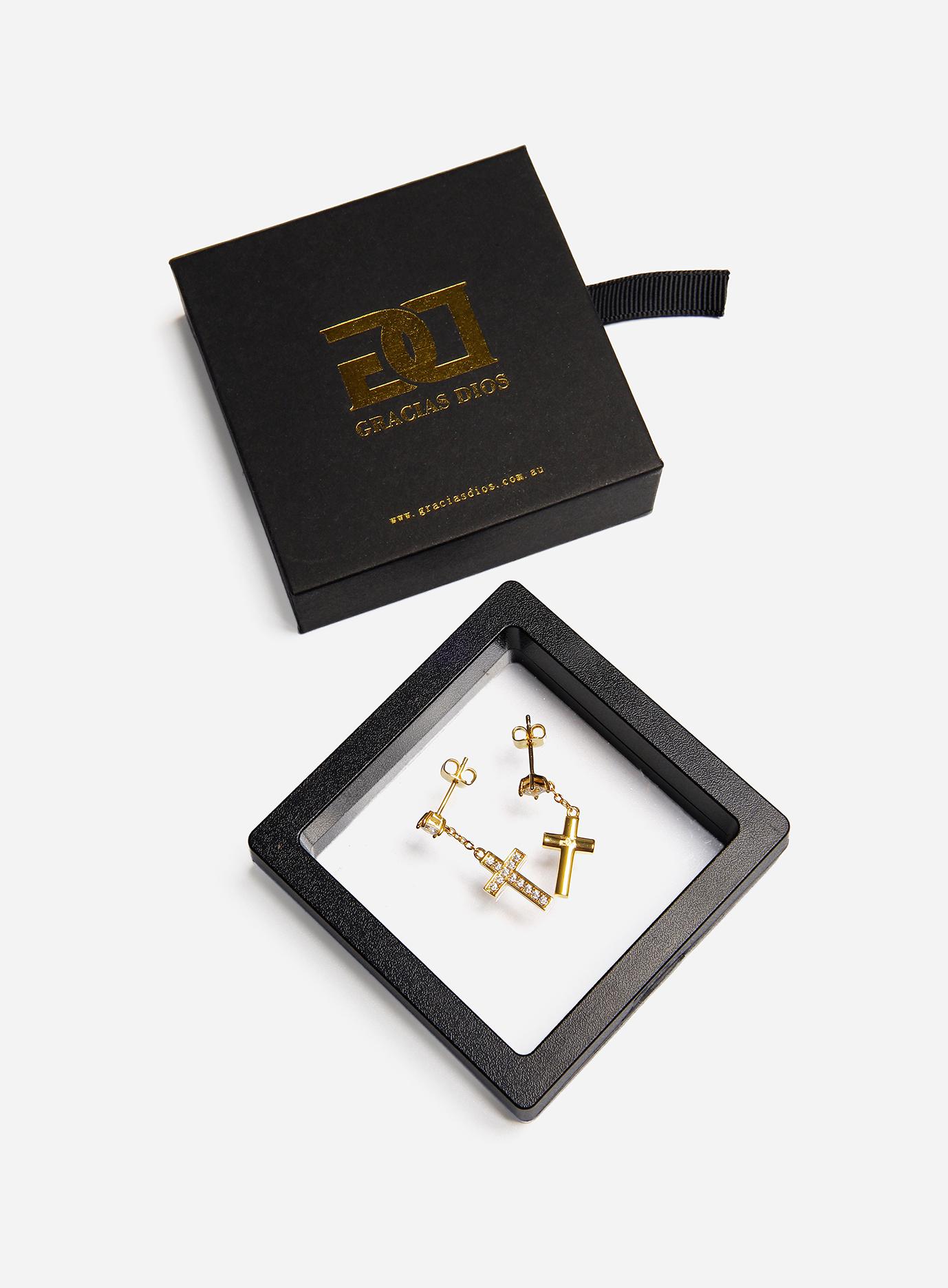 Iced Cross Dangle Stud Earrings