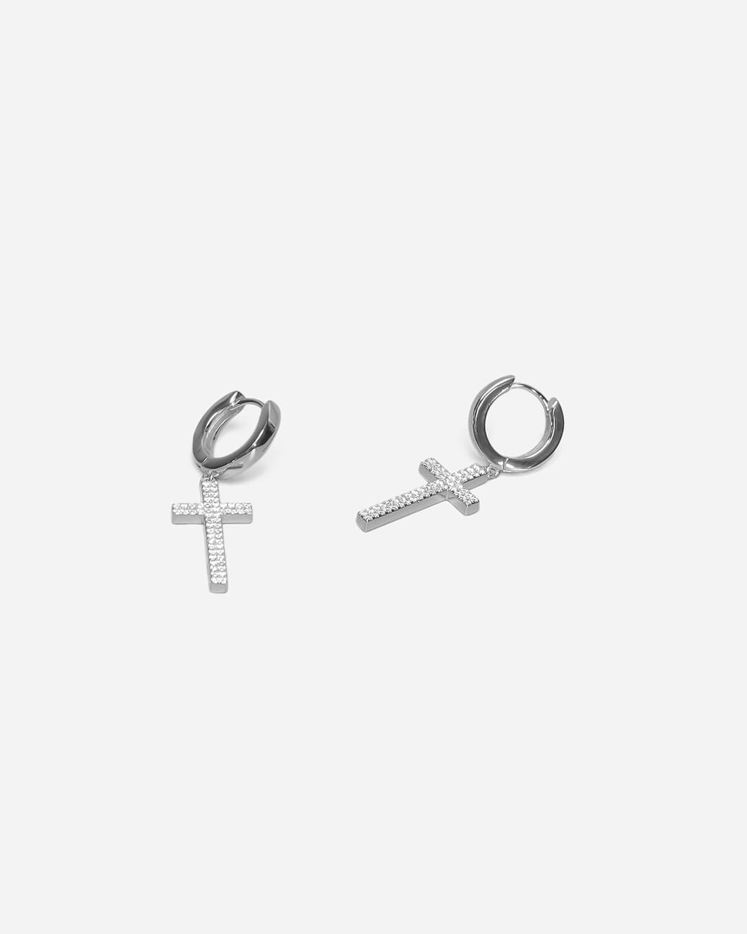 Beverly Cross Hoop Earrings Silver Plated