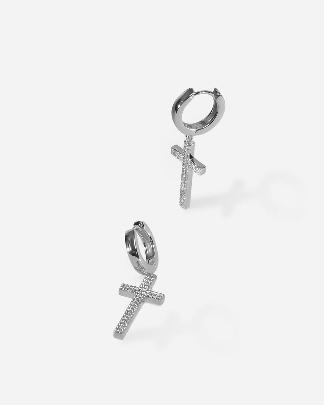 Beverly Cross Hoop Earrings Silver Plated