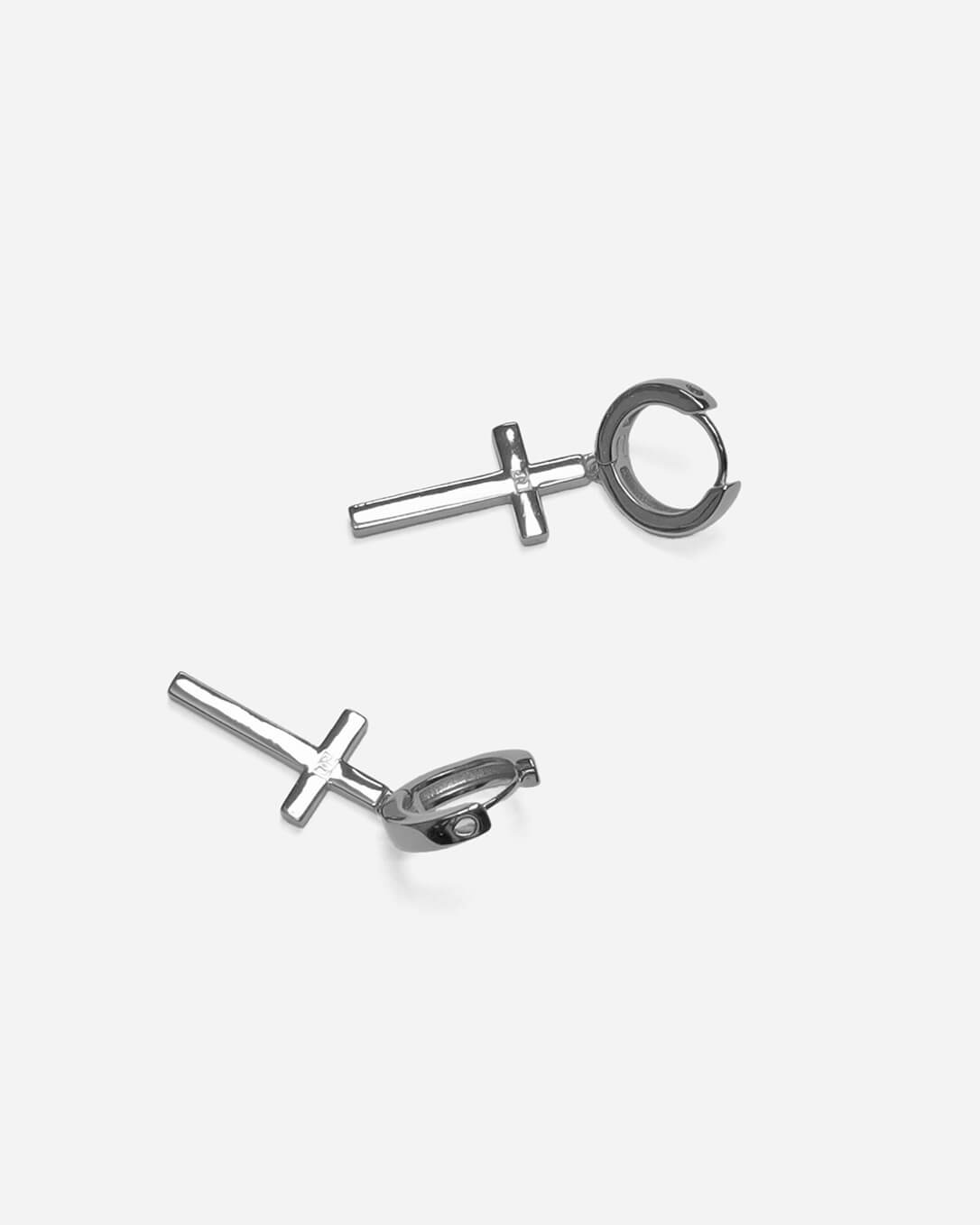 Beverly Cross Hoop Earrings Silver Plated
