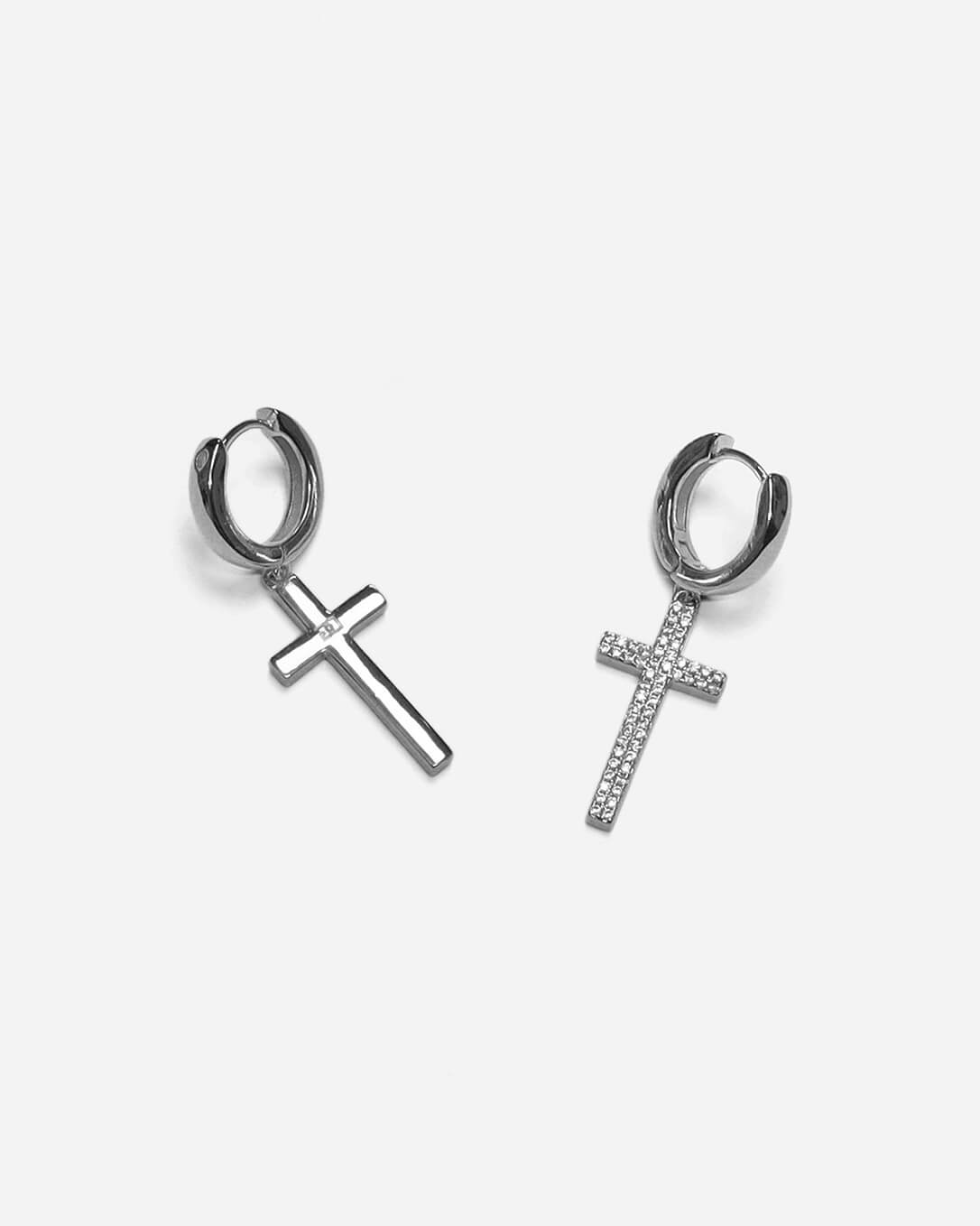 Beverly Cross Hoop Earrings Silver Plated
