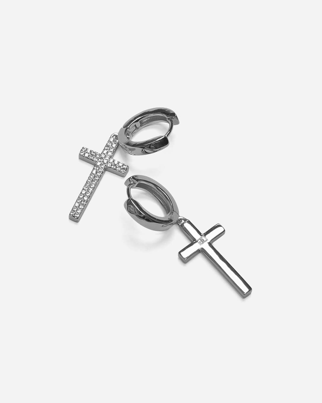 Beverly Cross Hoop Earrings Silver Plated