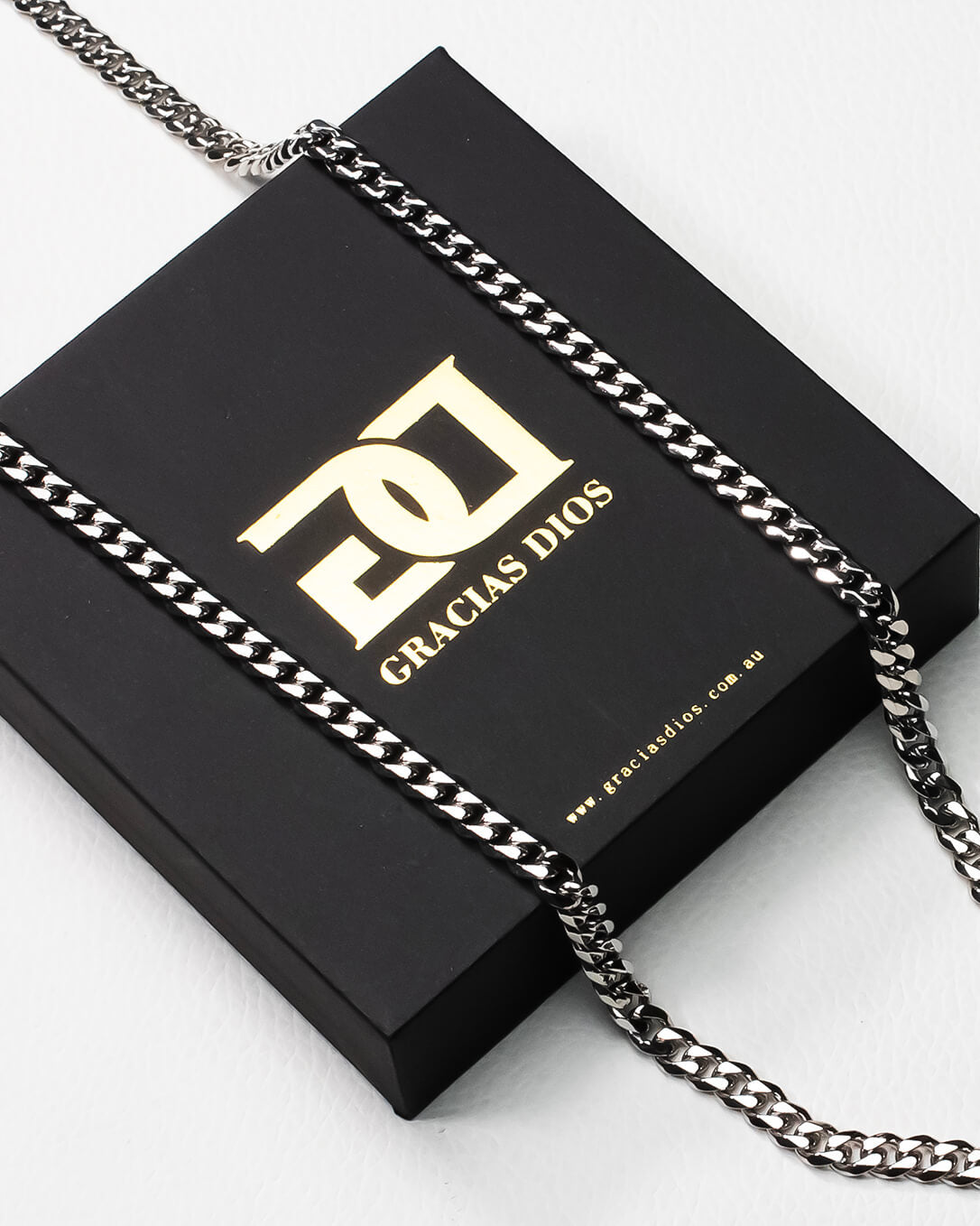 GD Cuban Stainless-Steel Chain 5.5mmx60cm White Gold Plated