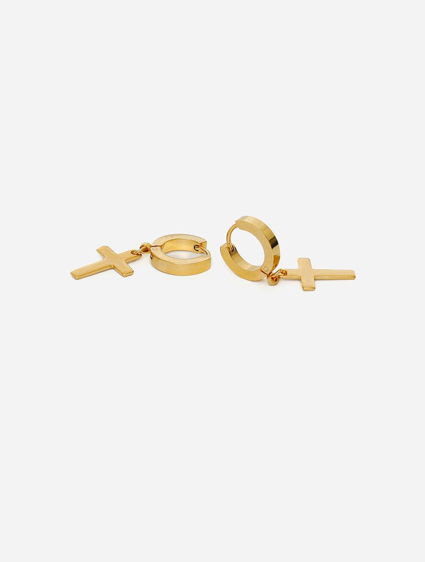 GD Cross Hoops Earrings Gold Tone