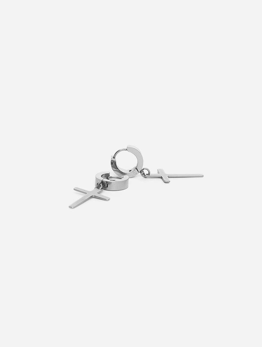 Gracias Dios GD Classic Long Cross Silver Earrings - Challenger Streetwear