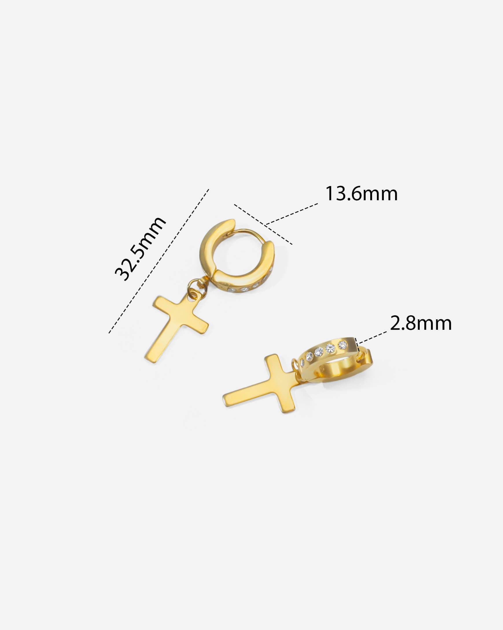 GD Dainty Icy Cross Hoop Earrings – Thin Sparkly CZ Hoops with Religious Charm