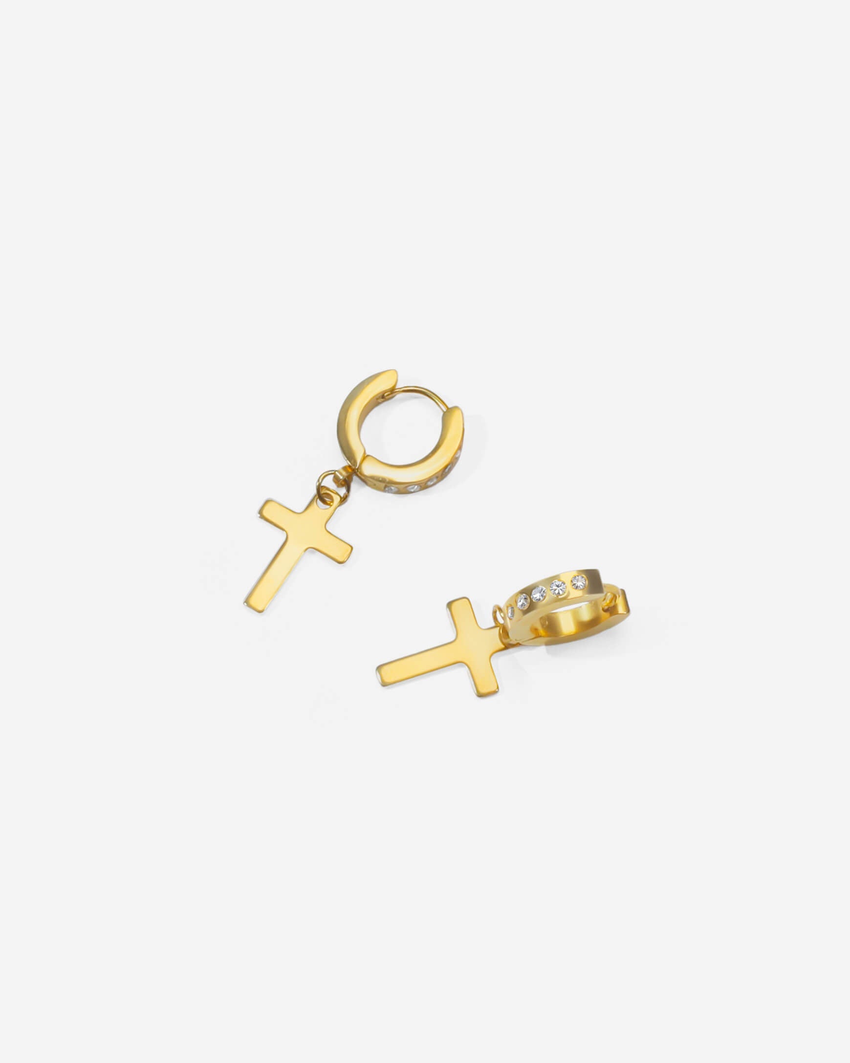 GD Dainty Icy Cross Hoop Earrings – Thin Sparkly CZ Hoops with Religious Charm