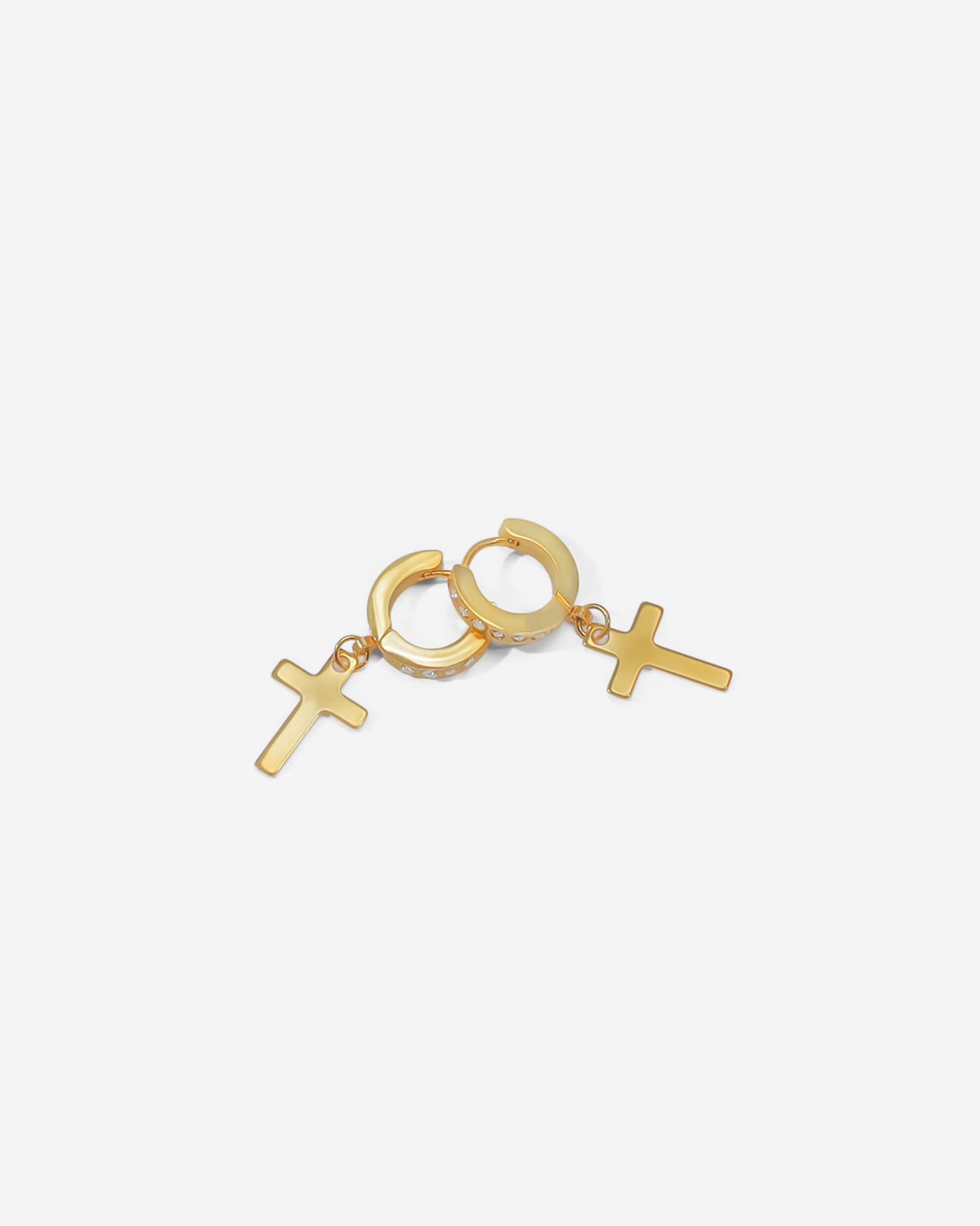 GD Dainty Icy Cross Hoop Earrings – Thin Sparkly CZ Hoops with Religious Charm