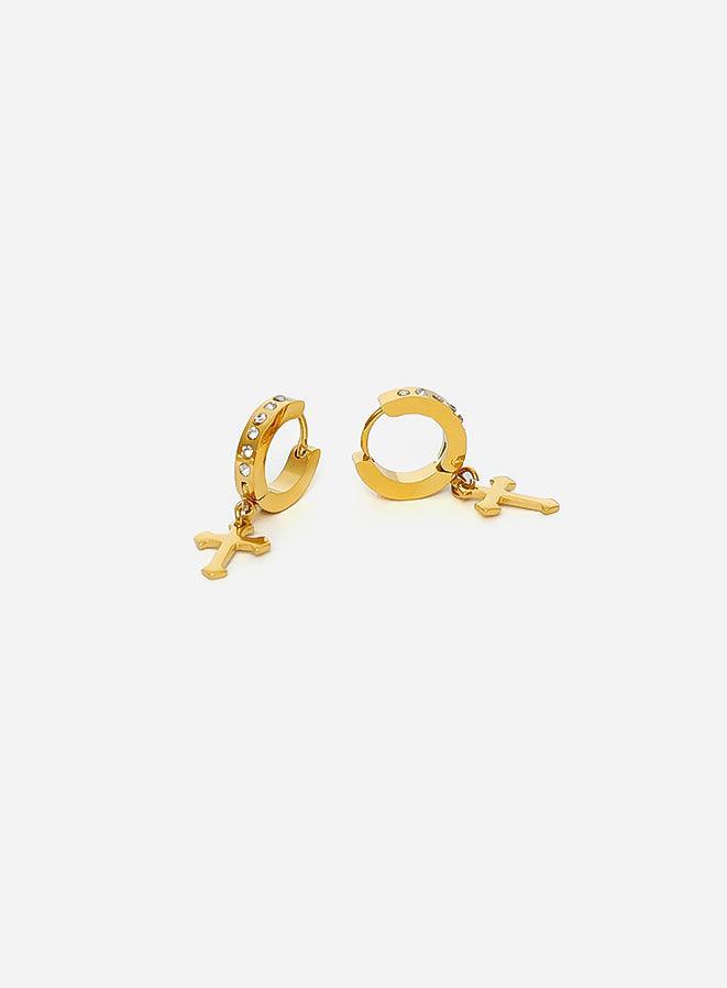 Gracias Dios GD Templar Knights Gold Cross Diamond Earrings - Challenger Streetwear