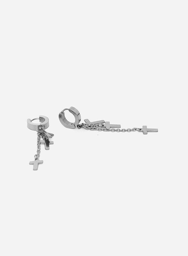 Gracias Dios GD Templar Knights Silver Cross Diamond Earrings - Challenger Streetwear