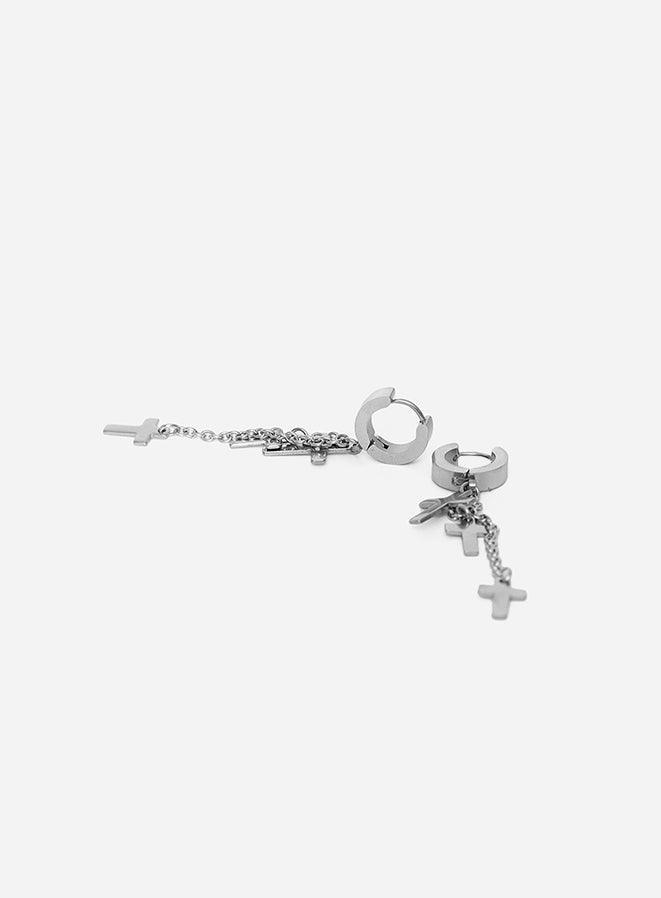 Gracias Dios GD Templar Knights Silver Cross Diamond Earrings - Challenger Streetwear