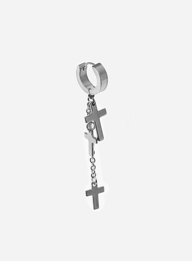 Gracias Dios GD Templar Knights Silver Cross Diamond Earrings - Challenger Streetwear