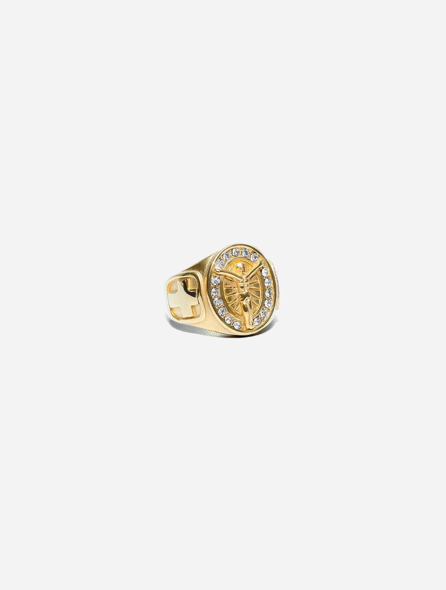 Gracias Dios zircon cubic Cross Ring - Challenger Streetwear