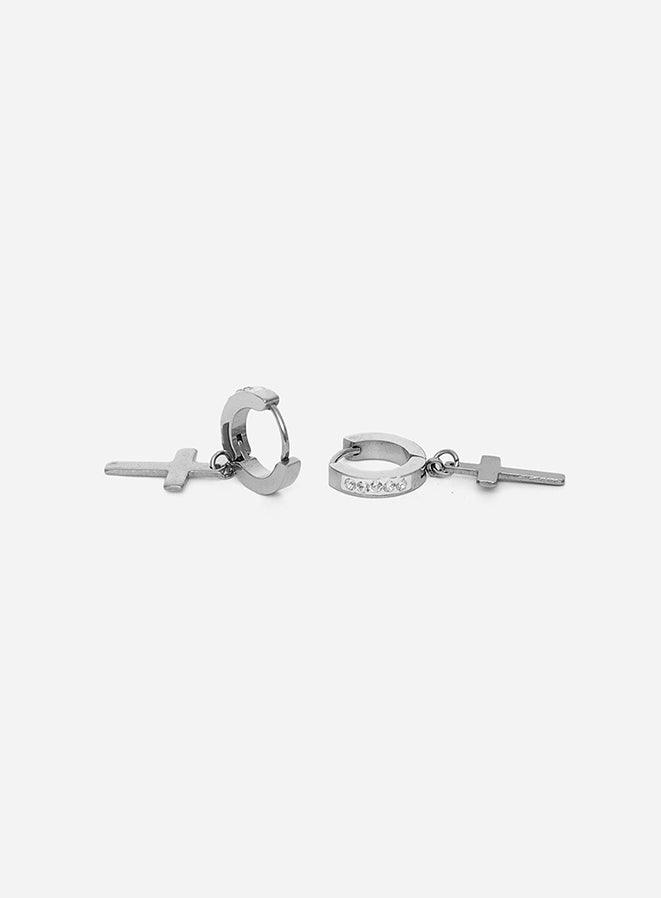 Gracias Dios Classic Cross White Icy Hoop Earring - Challenger Streetwear