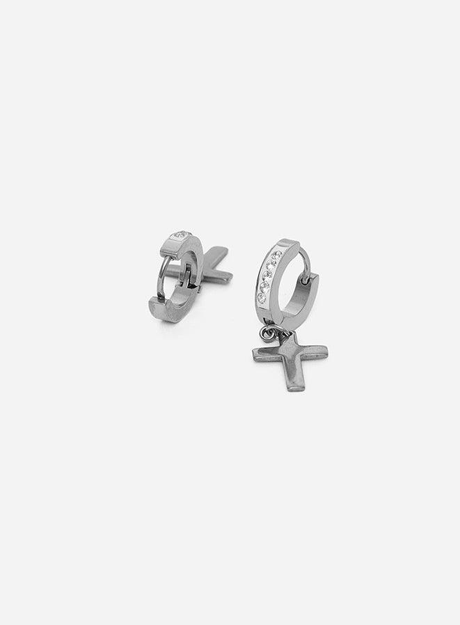 Gracias Dios Classic Cross White Icy Hoop Earring - Challenger Streetwear