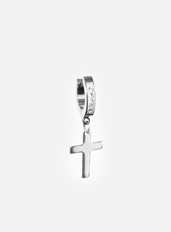 Gracias Dios Classic Cross White Icy Hoop Earring - Challenger Streetwear