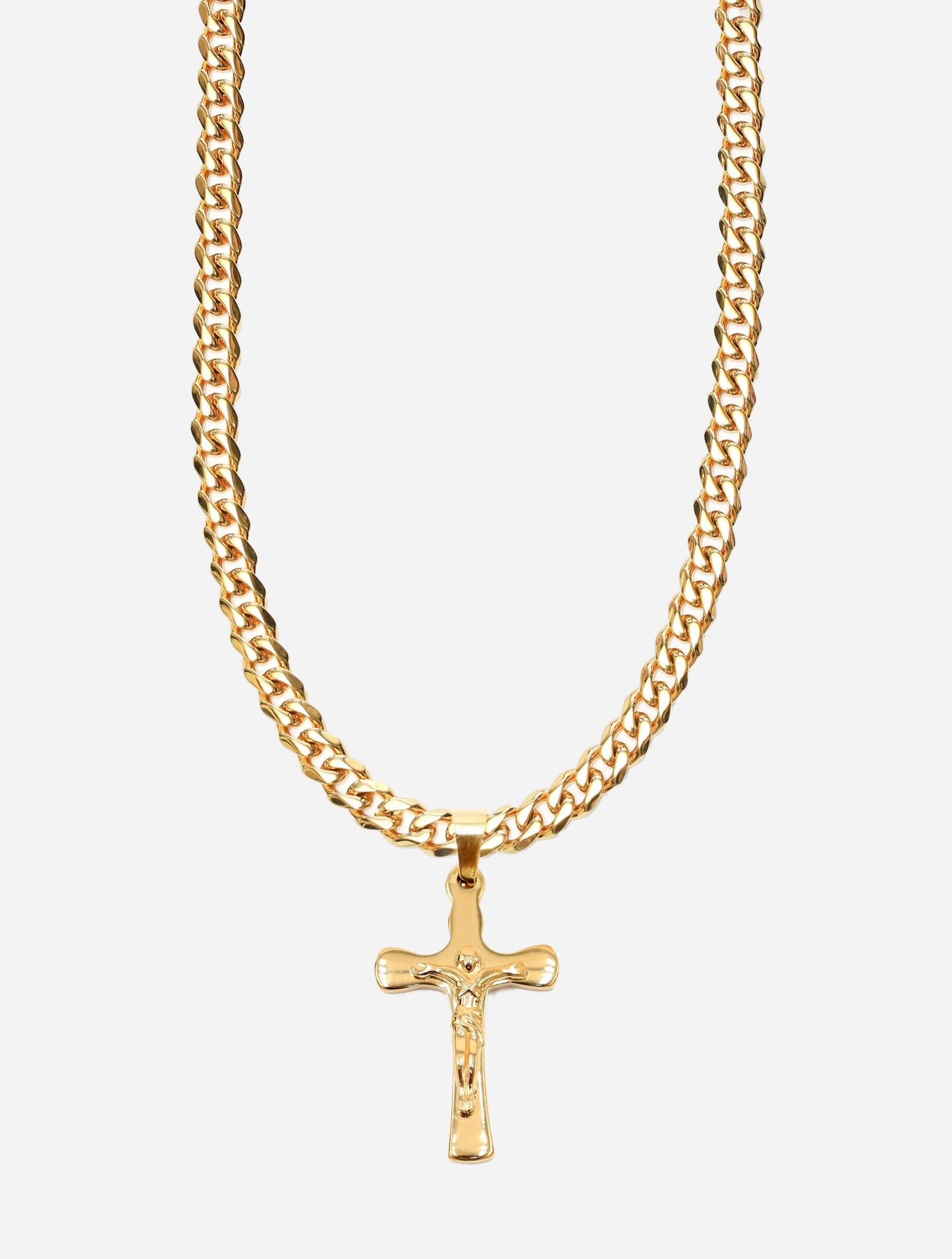 Gracias Dios Classic Fancy Curved Cross Pendant - Challenger Streetwear