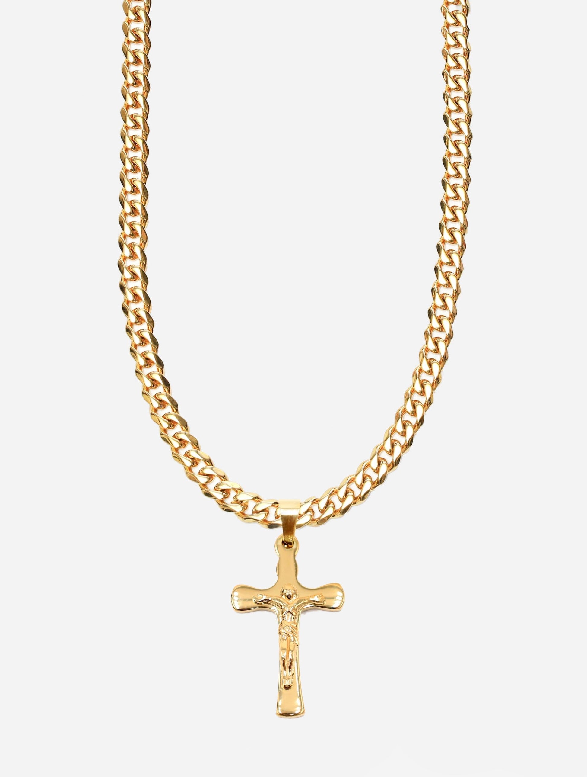 Gracias Dios Classic Fancy Curved Cross Pendant - Challenger Streetwear