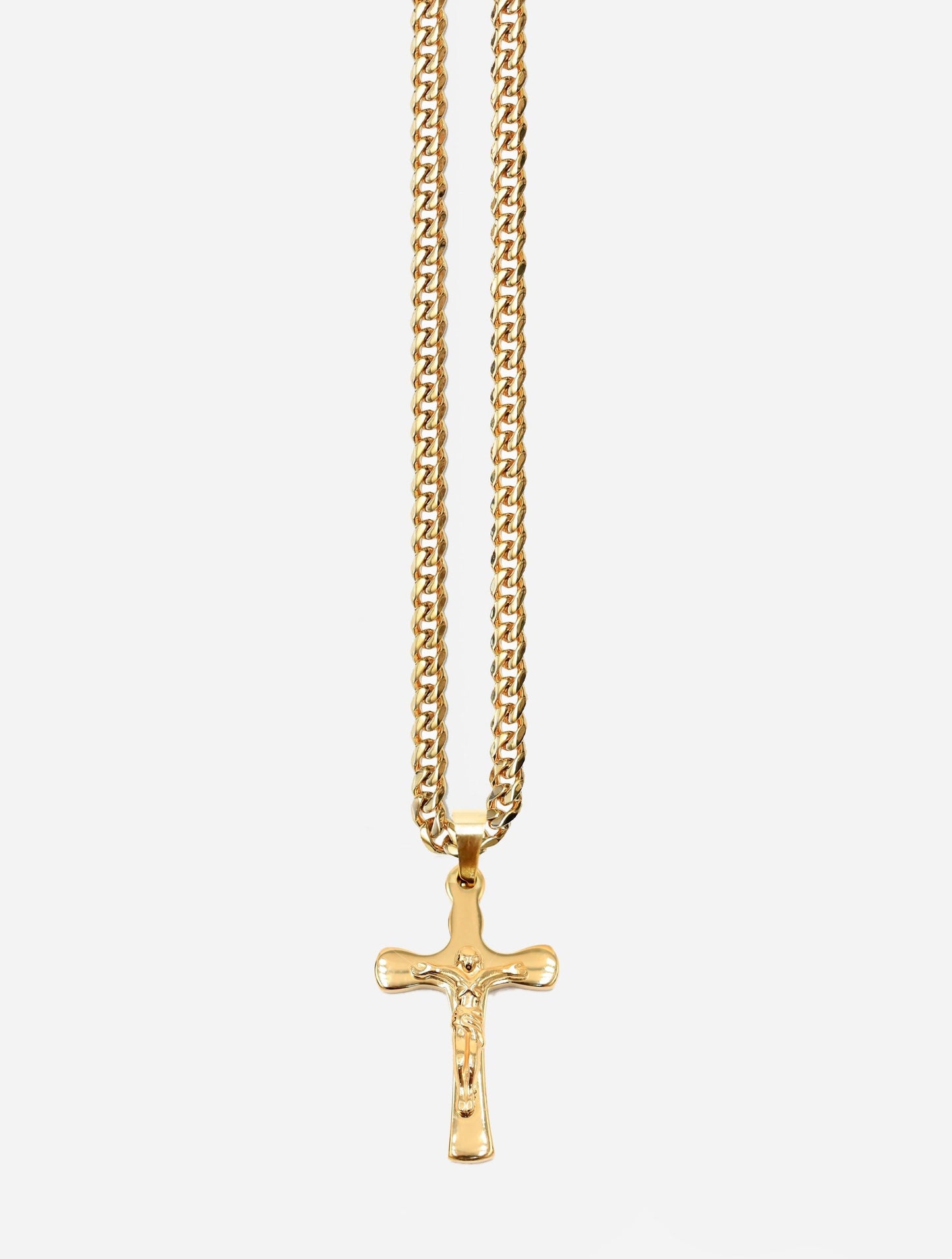 Gracias Dios Classic Fancy Curved Cross Pendant - Challenger Streetwear