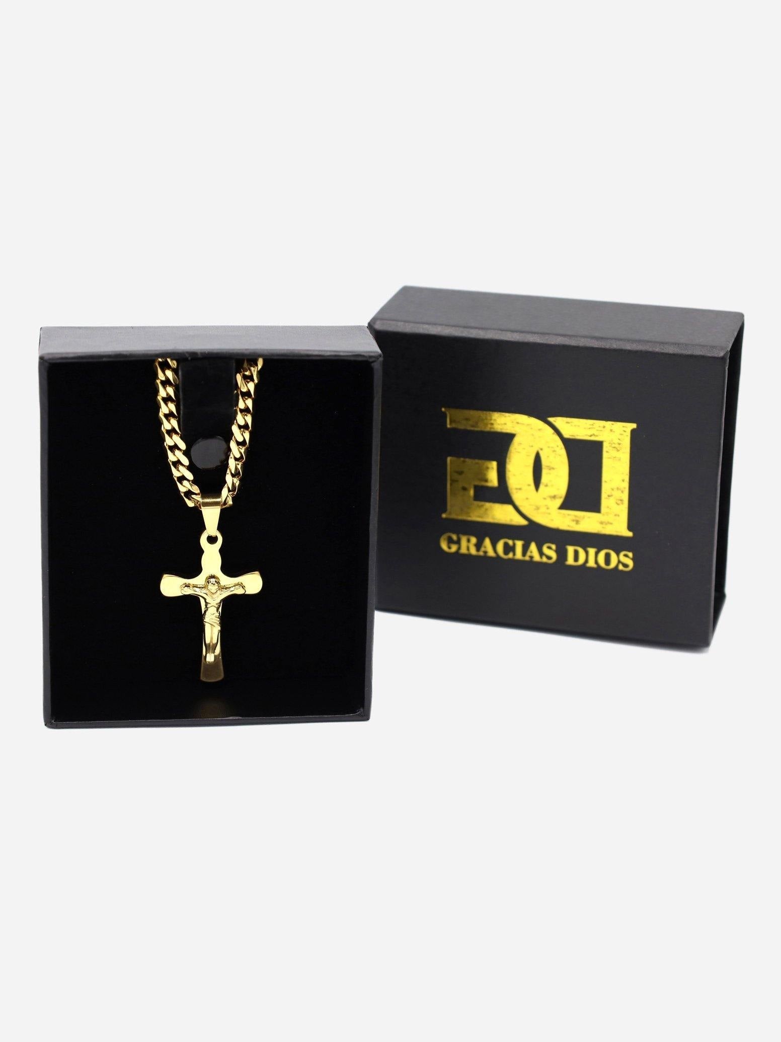 Gracias Dios Classic Fancy Curved Cross Pendant - Challenger Streetwear